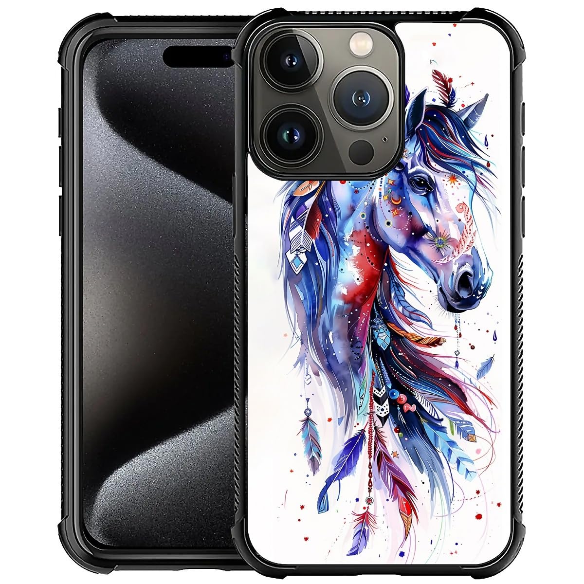 Carloca Compatible With Iphone 16 Pro Case, Drawing Sketch Rainbow Horse Art Fashion Pattern Design For Girl Shockproof Anti-Scr