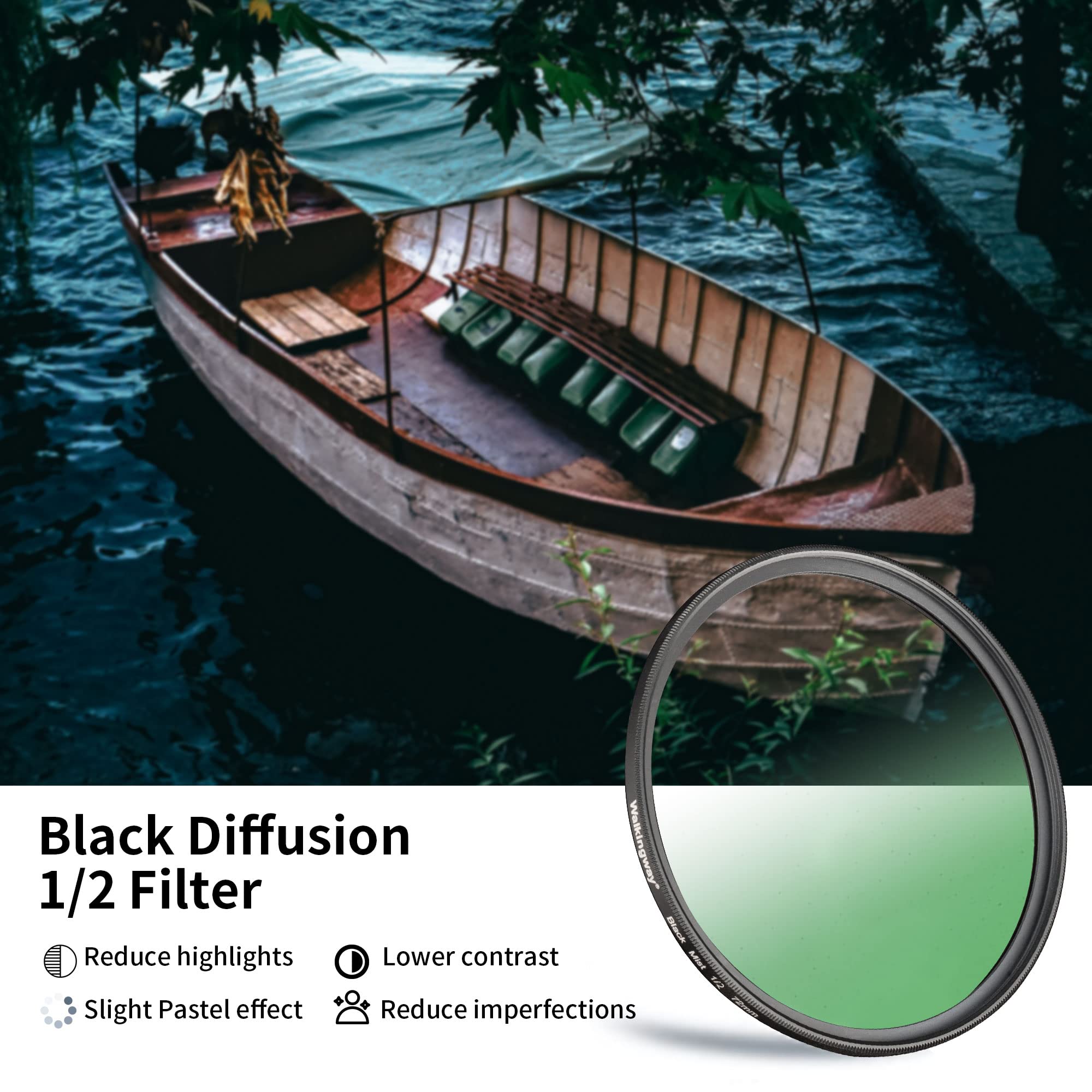 Walkingway 55Mm Black Diffusion 1/2 Filter Mist Dreamy Cinematic Effect Filter With Ultra Slim And Multicoating Optical Glass Fo
