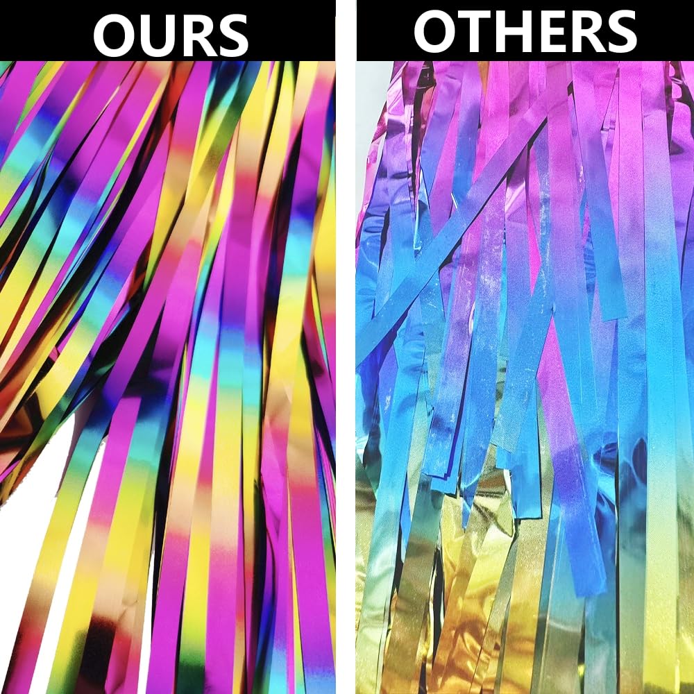 2 Packs Rainbow Party Decorations, Rainbow Foil Fringe Curtain Neon Backdrop Metallic Tinsel Photo Booth Props For Birthday Gay