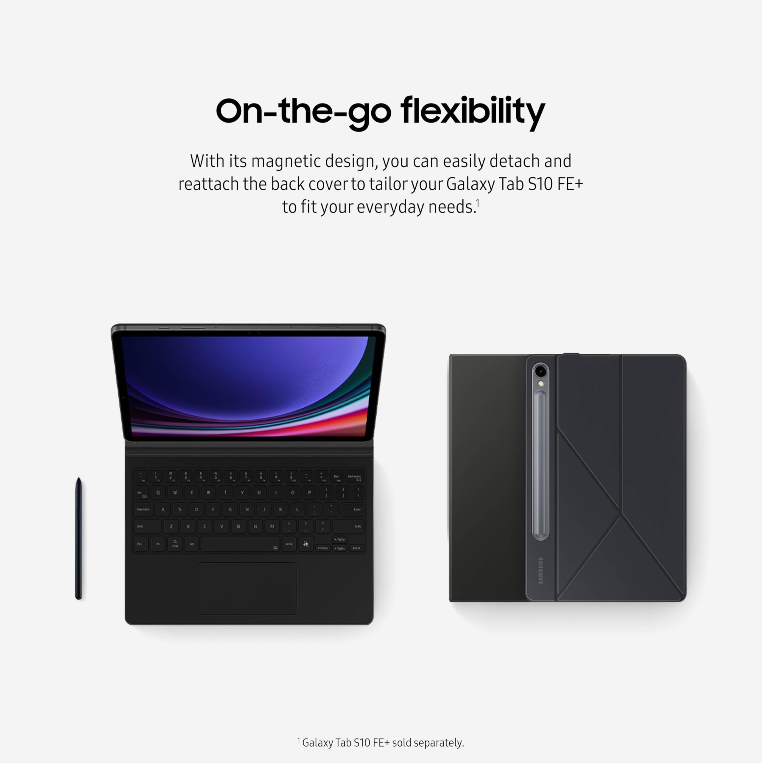 Samsung Galaxy Tab S10 Fe+ Smart Book Cover For Galaxy Tab S10 Fe+, Detachable Platform, Pc-Like Experience, Wireless Keyboard S