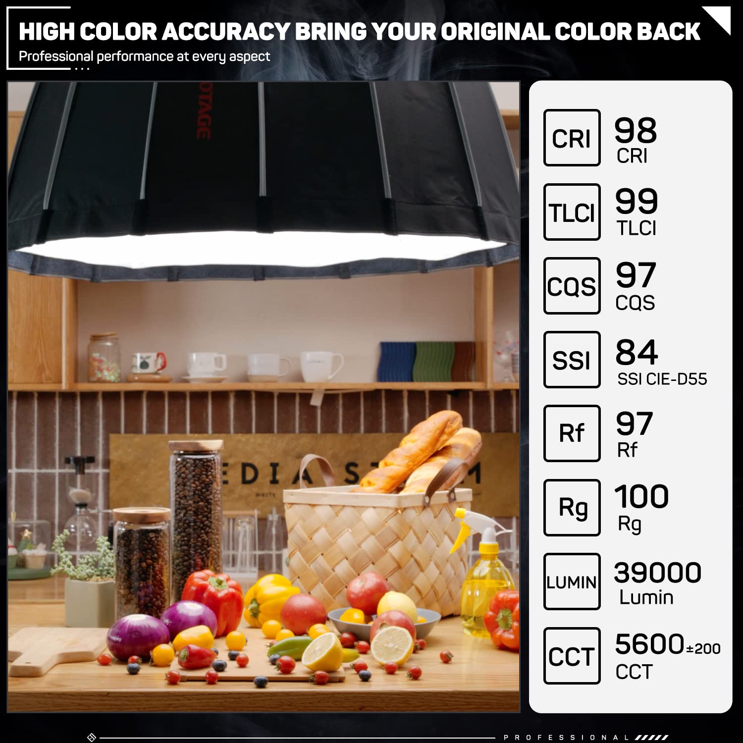 Ifootage Led Continuous Video Light, 200W Daylight Continuous Outputting Light, 5600K Led Video Light, Bluetooth App Control, Br