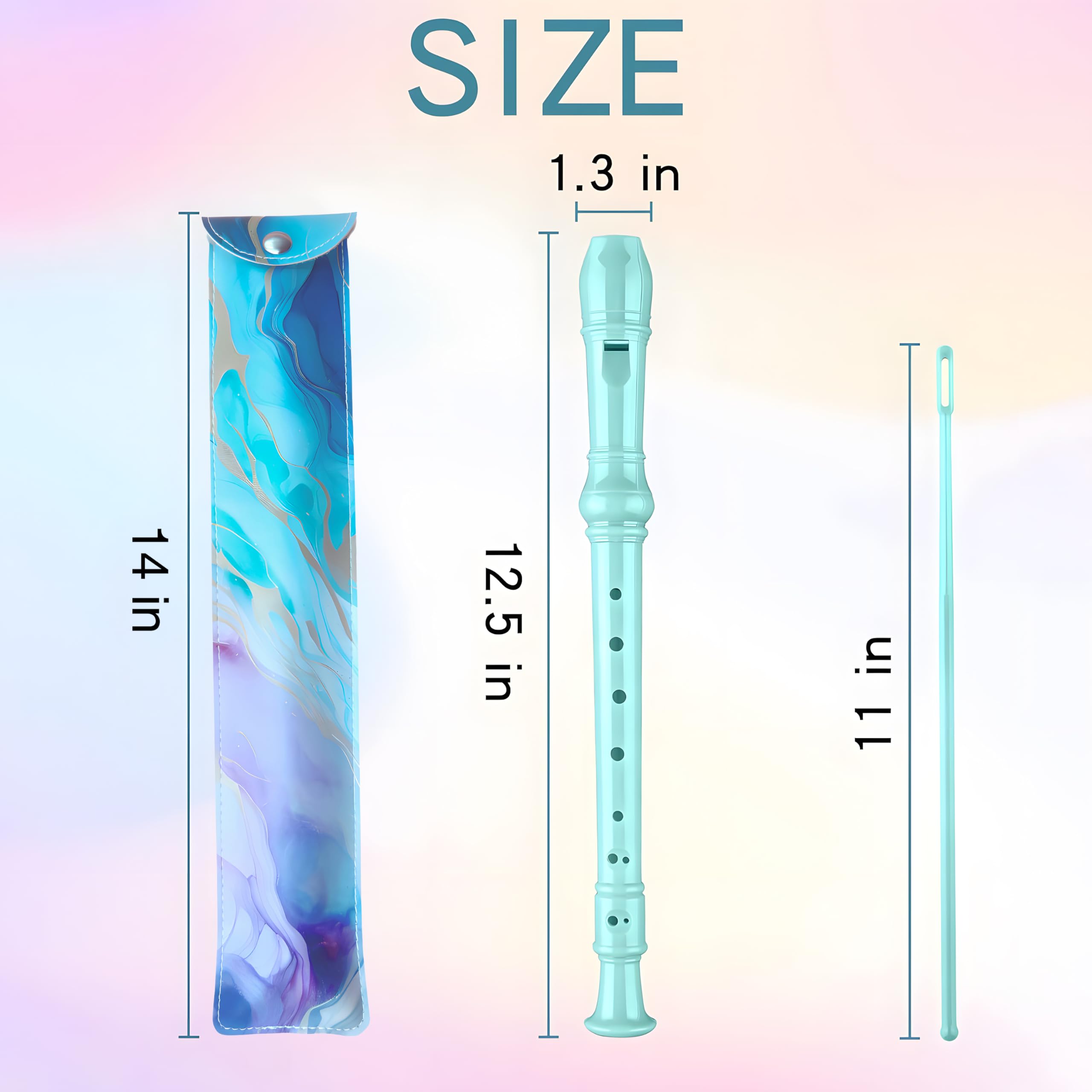 Soprano Recorder For Kids Beginners, German Fingering, C Key, 3 Piece With Cleaning Rod, Bag, Fingering Chart (Lake Green)