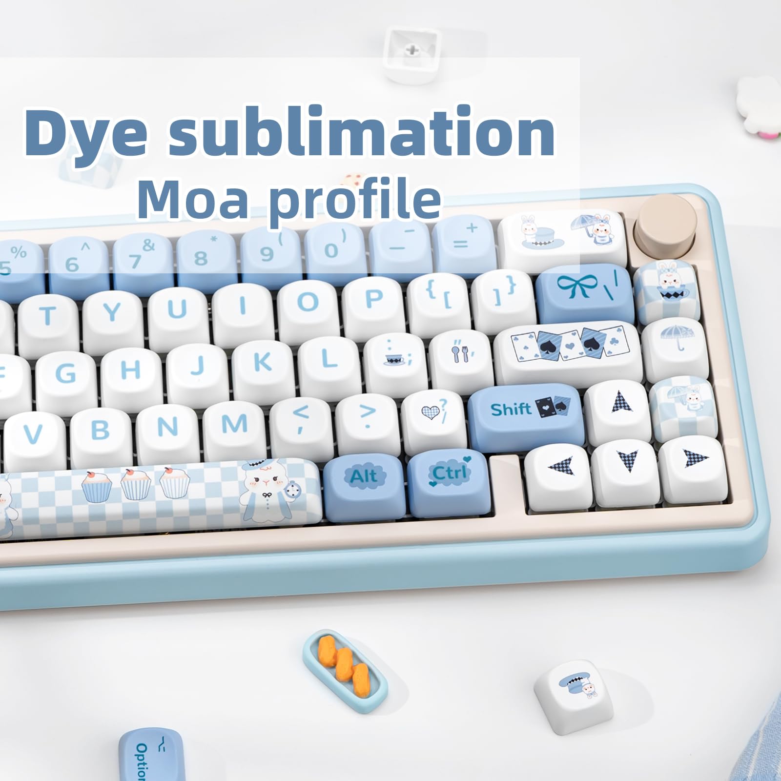 Coomickey Pbt Keycaps, 144 Key Blue Keycaps, Cute Cartoon Moa Keycaps Set, Kawaii Dye Sub Custom Keycap Set For Gateron Kailh Ch