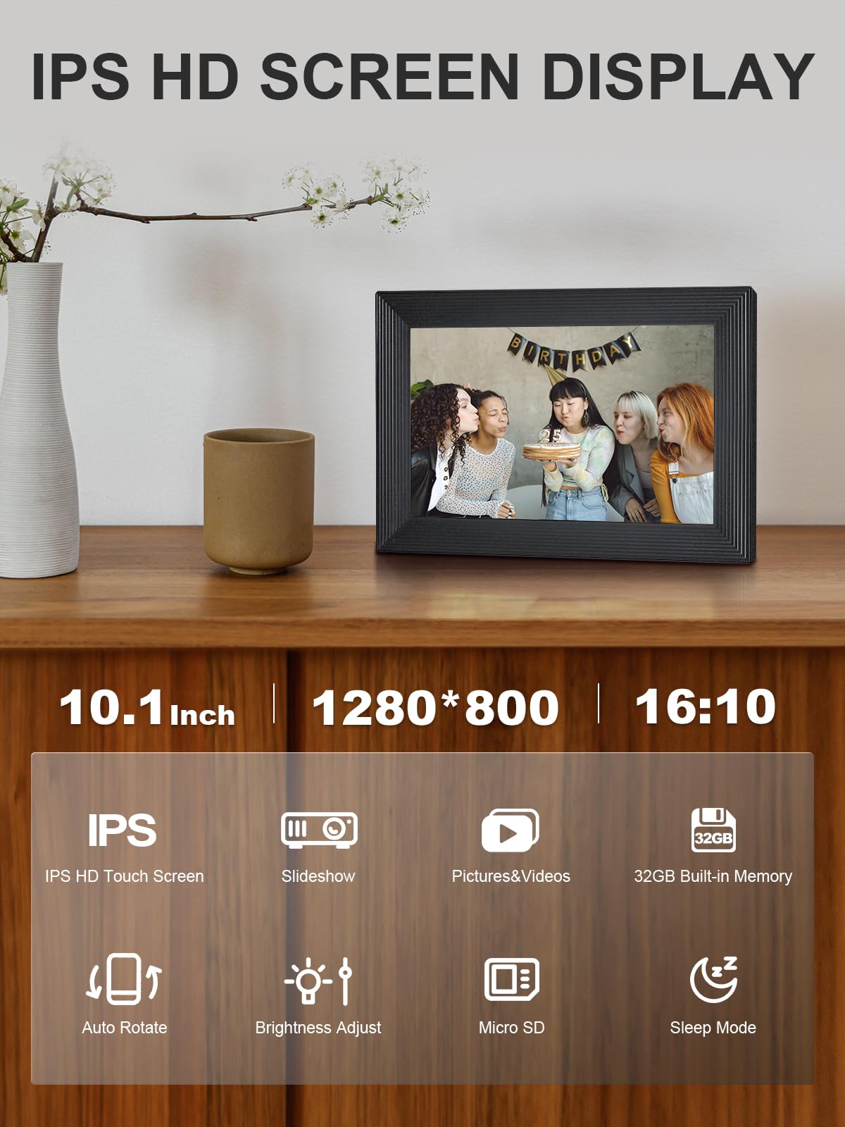 Moman Digital Picture Frame Wf11T, 10.1 Inch Wireless Hd Photo Frame 32Gb Memory Instantly Share Wall Mountable For Family Frien