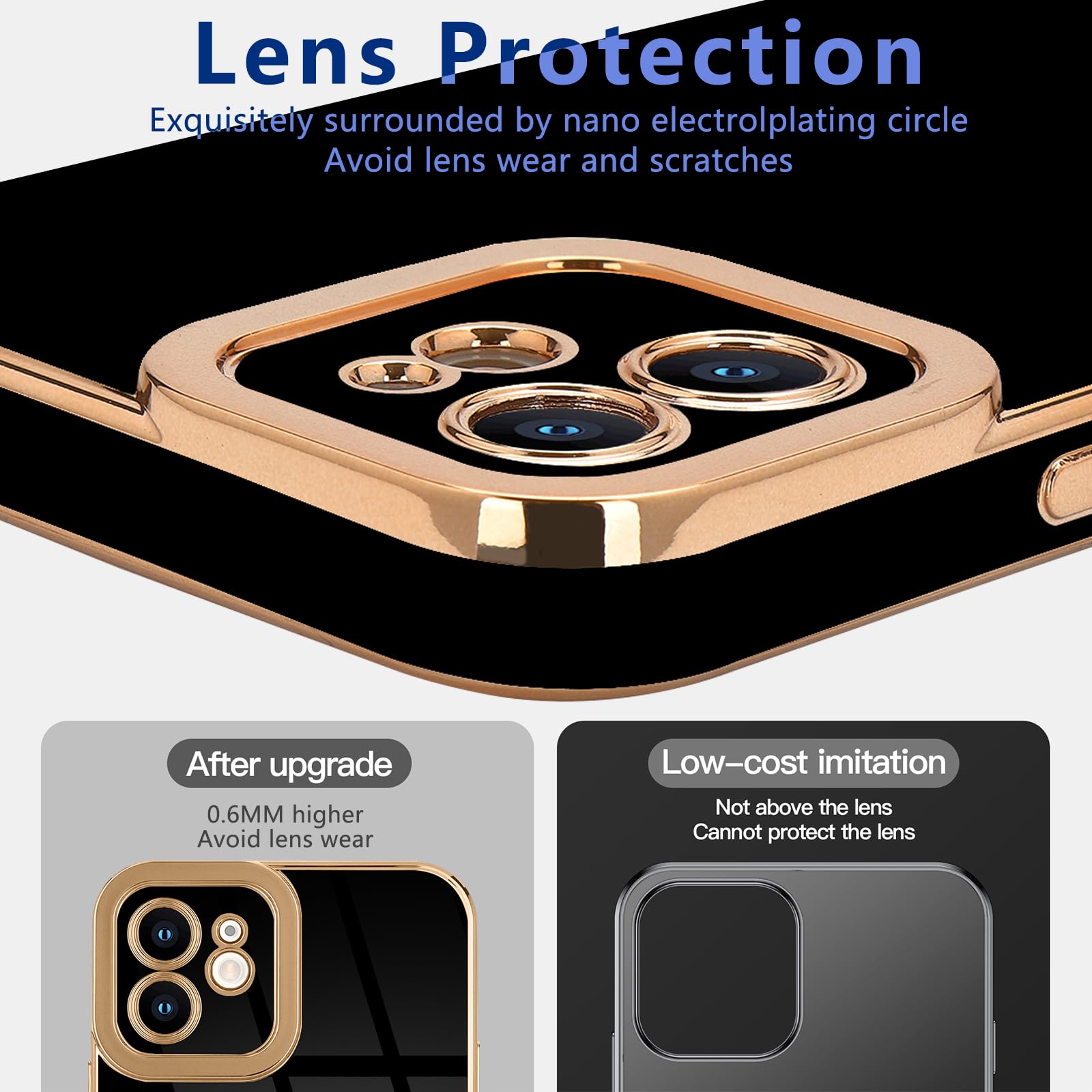 Lafunda Compatible With Iphone 12 Case, Luxury Plating Cases For Women Girls Cute Electroplated Golden Edge Shockproof Tpu Bumpe