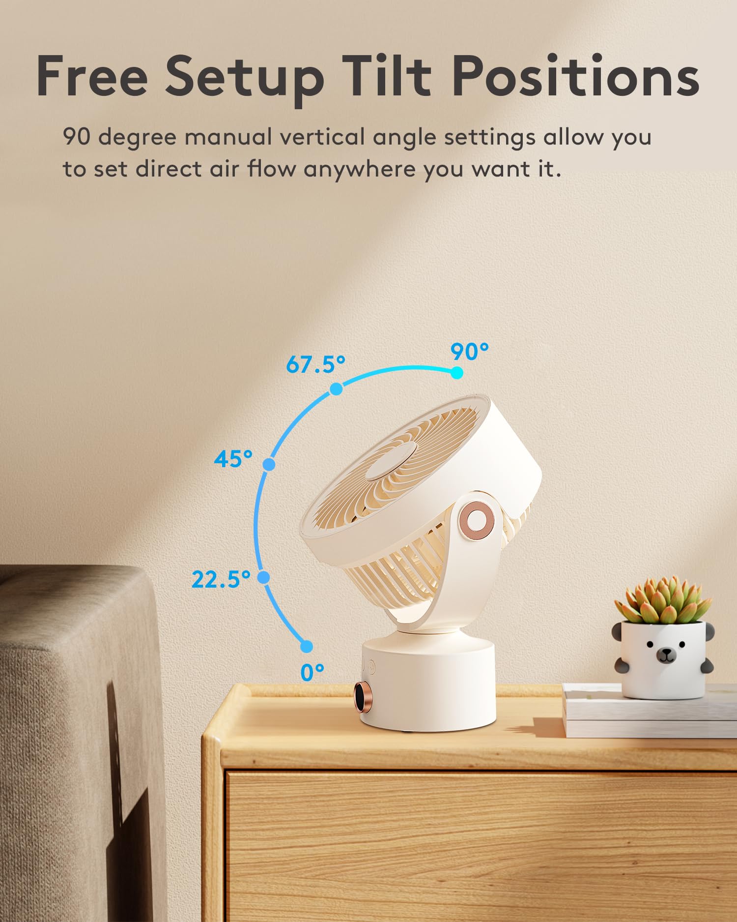 Caronsort Desk Fan, Small Oscillating Fan For Bedroom, 9 Inch Table Fans Quiet,Desk Air Circulator Fan With 3 Speeds, 4H Time, R