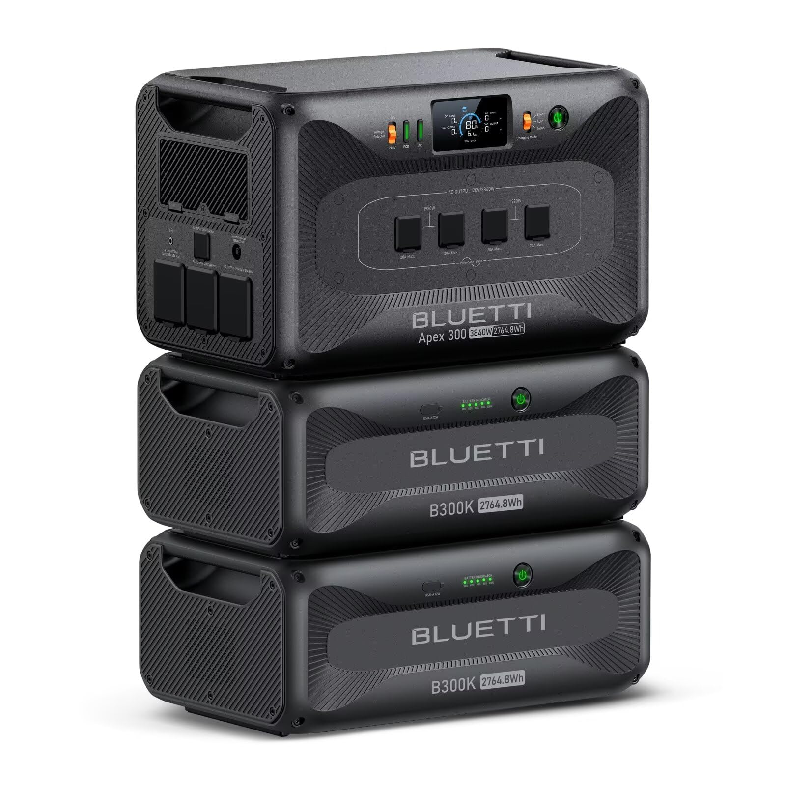 BLUETTI Apex 300 Solar Generator & 2 B300K, 8294.4Wh LFP Battery Backup with 6 3840W AC Outlets (7680W Surge), 120V/240V Dual Vo