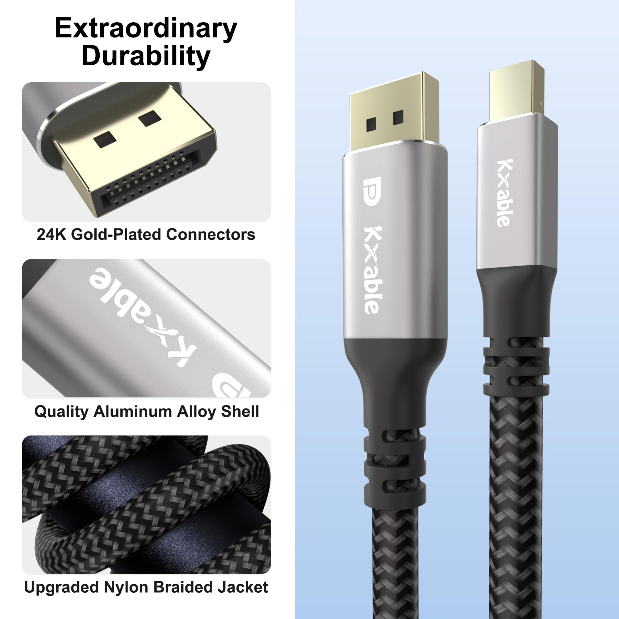 4K Mini Displayport To Displayport Cable 25Ft, [4K@60Hz, Gold Plated Plugs, Nylon Braided], Mini Dp (Thunderbolt Compatible) To