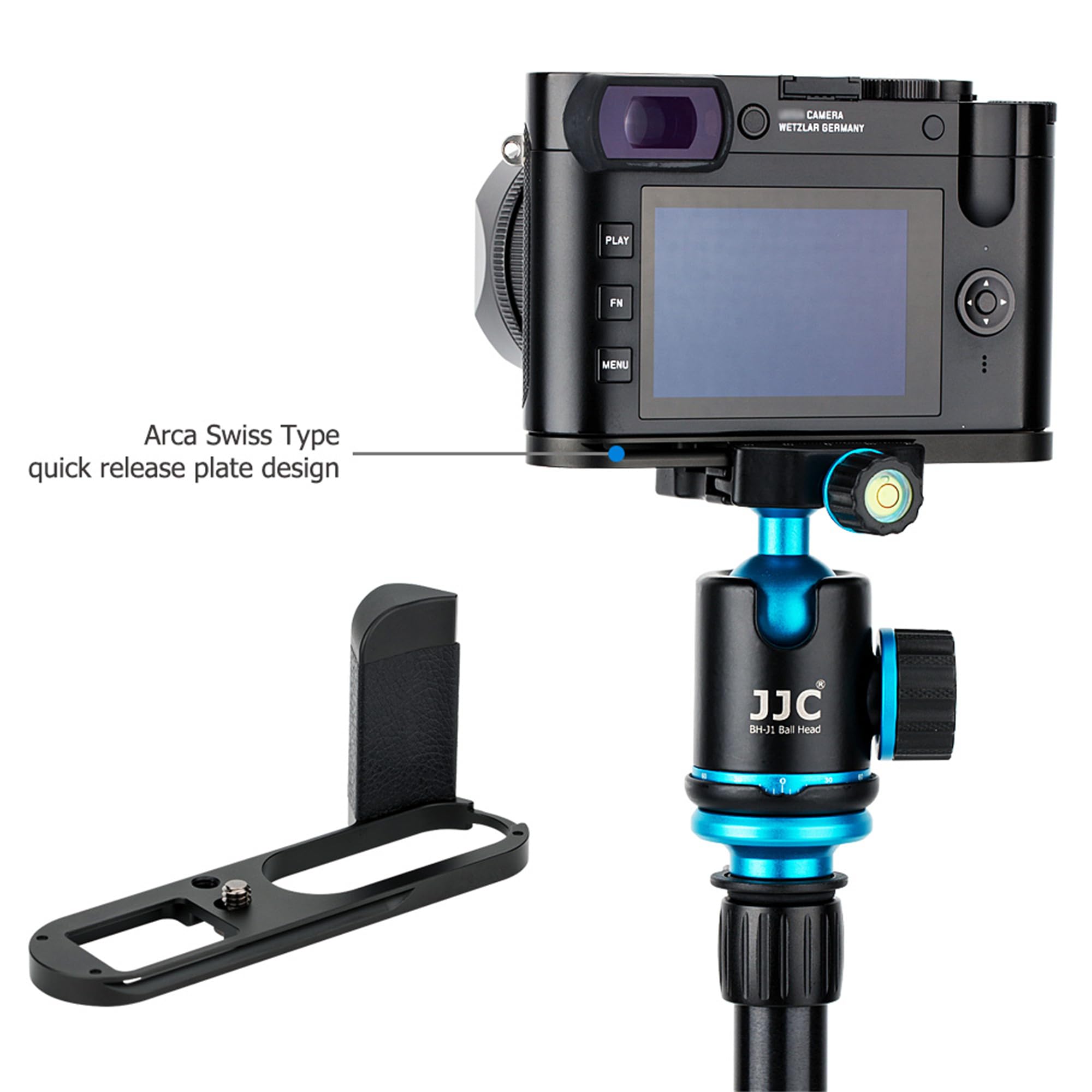 JJC Leica Q2 Camera Hand Grip Anti-Slip Aluminum Black Arca Swiss Quick Release Tripod Mount