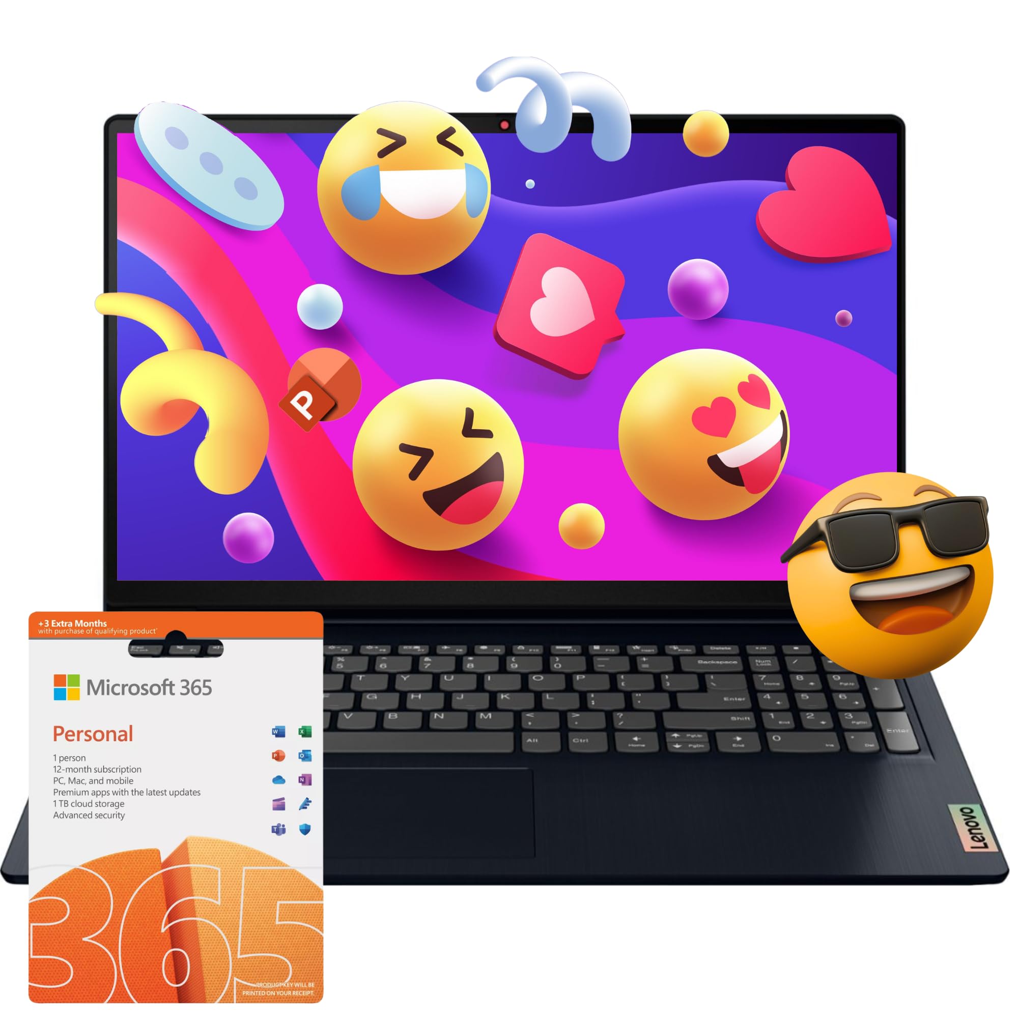 Lenovo Everyday Essential 15 FHD Laptop  20GB RAM  2TB Storage(1TGB SSD and 1TB External Drive)  Free Microsoft 365  Intel 4-Cor