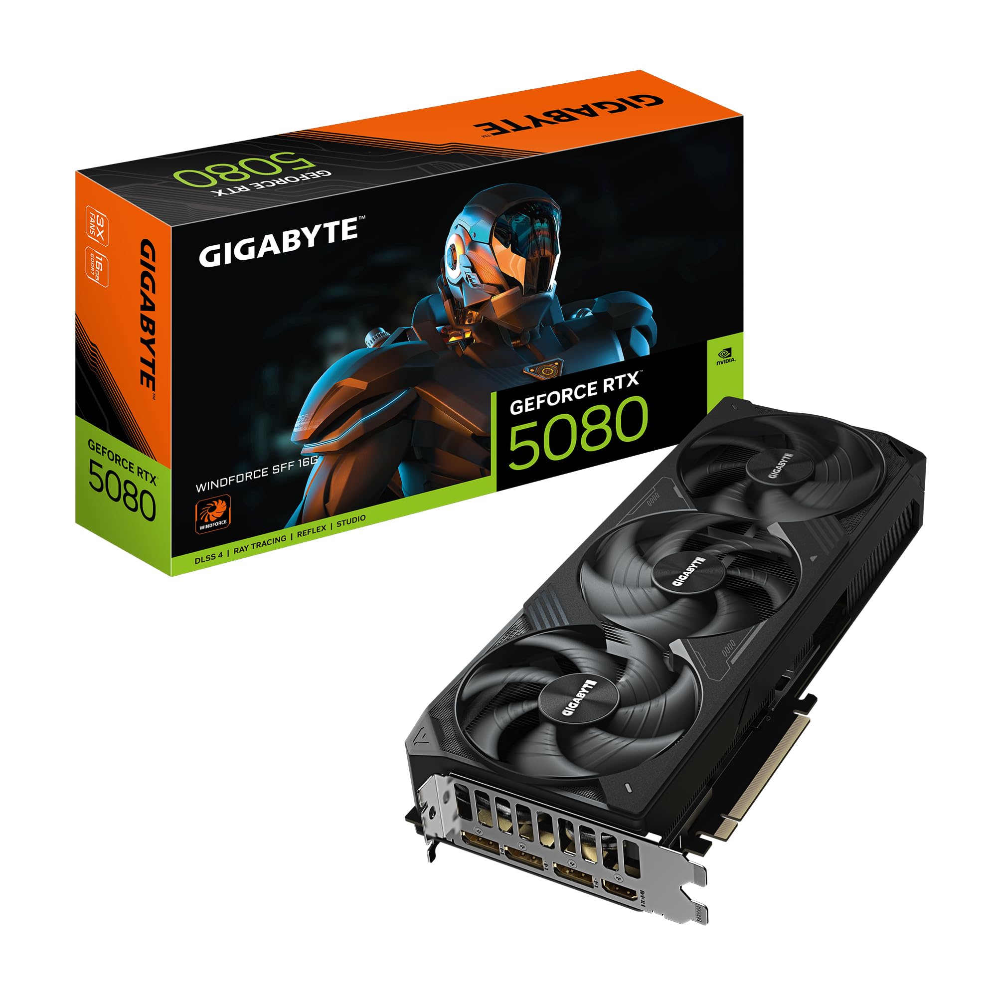 Gigabyte GeForce RTX 5080 WINDFORCE SFF 16G Graphics Card - 16GB GDDR7, 256 Bit, PCI-E 5.0, 2617MHz Core Clock, 3 x DisplayPort,