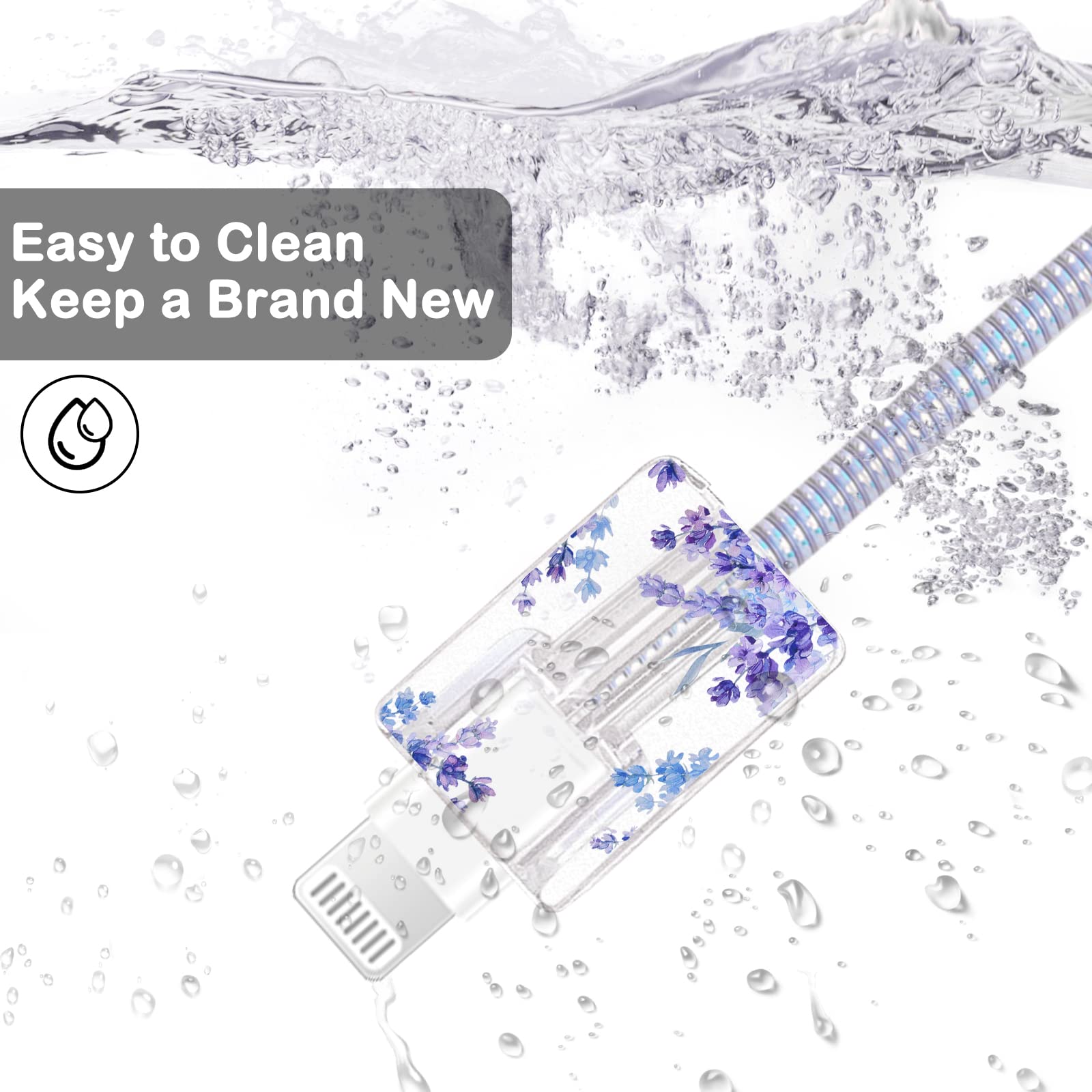 Cute Cable Protector For Iphone Charger,Kawaii Purple Lavender Flower Floral Pattern Unique Design Data Cable Bite Protector Dat