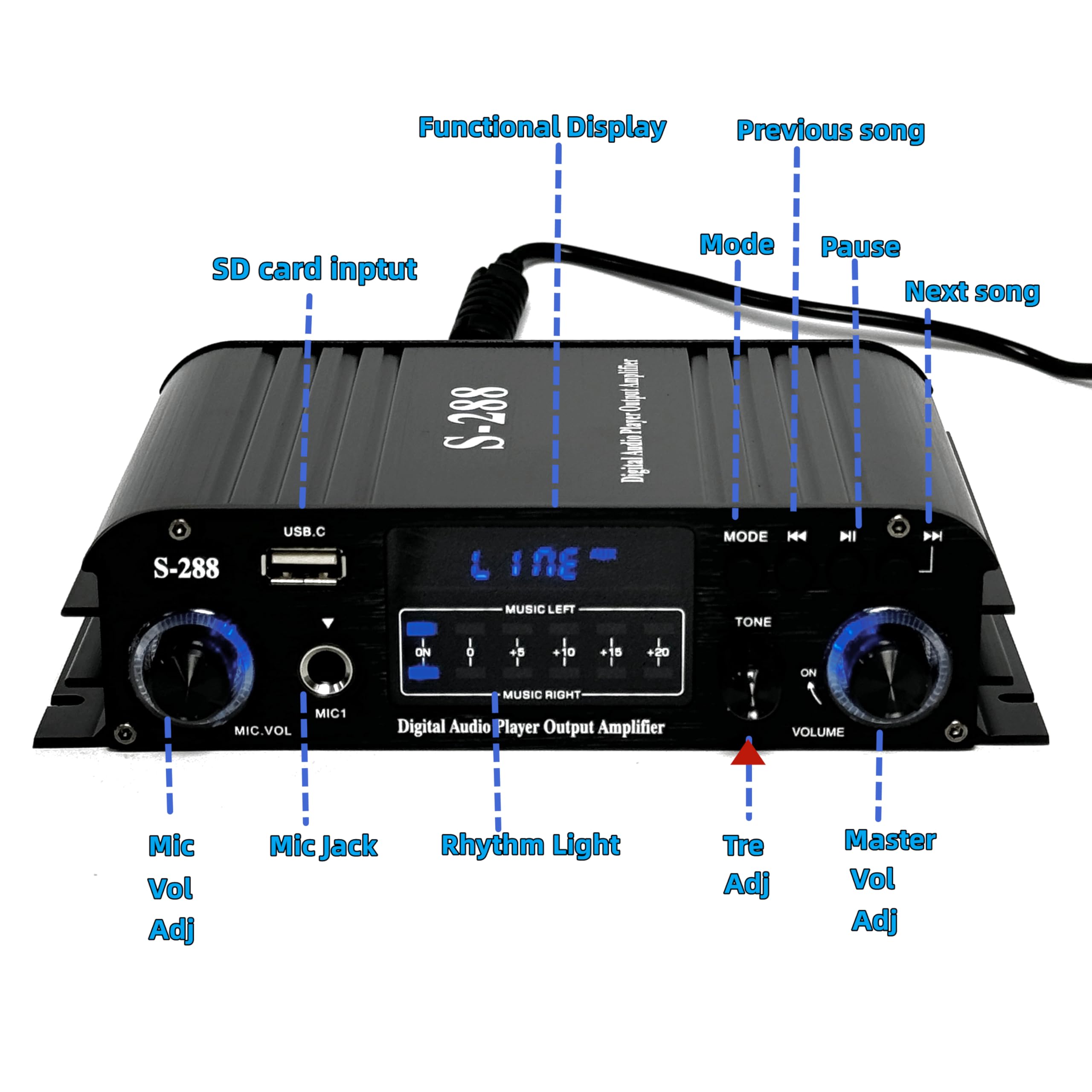 1200W Amplifier Home Audio 4 Channel, Bluetooth5.0 Small Amplifier, Rms 45Wx4, 300W*4 Peak Power Stereo Receiver With Usb, Sd, F