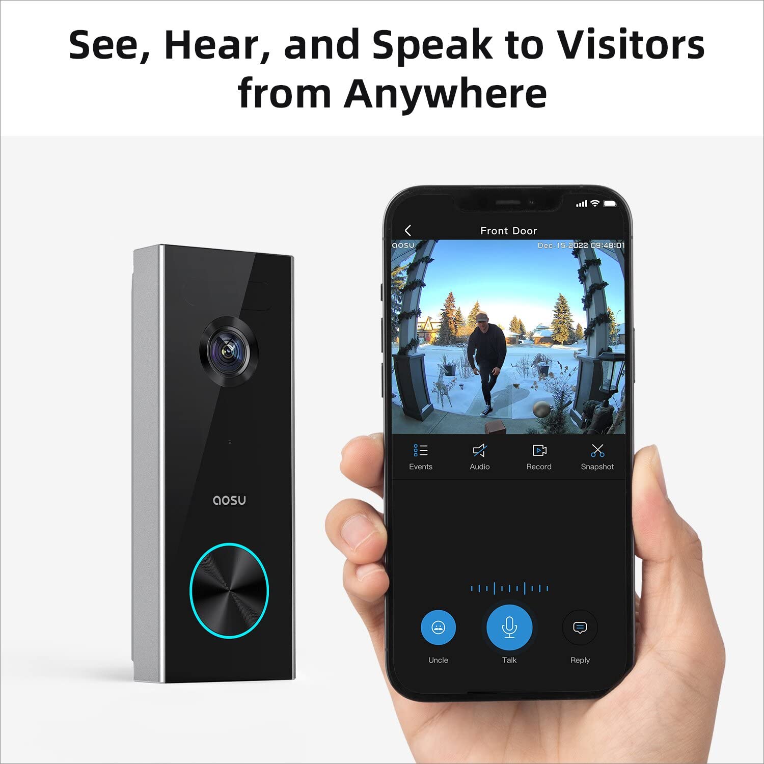Aosu Doorbell Camera Wireless, Battery Powered Video Doorbell With Chime, 2K Resolution, No Monthly Fees, 166 Ultra Wide Angle,
