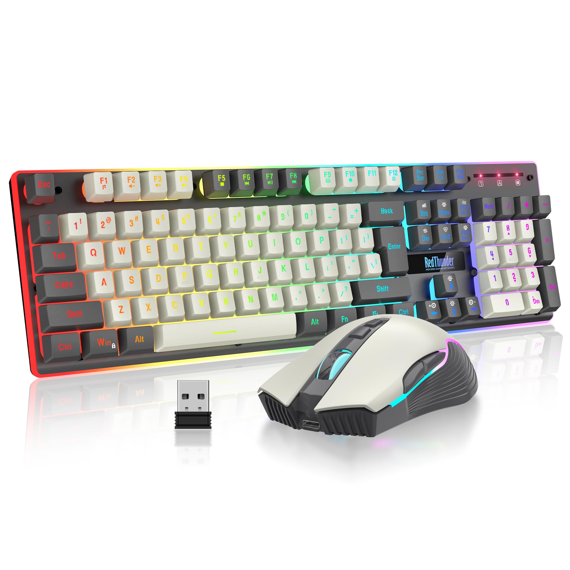 RedThunder K10 Pro Wireless Gaming Keyboard and Mouse Combo, RGB Backlit Rechargeable 3800mAh Battery, Mechanical Feel Anti-ghos