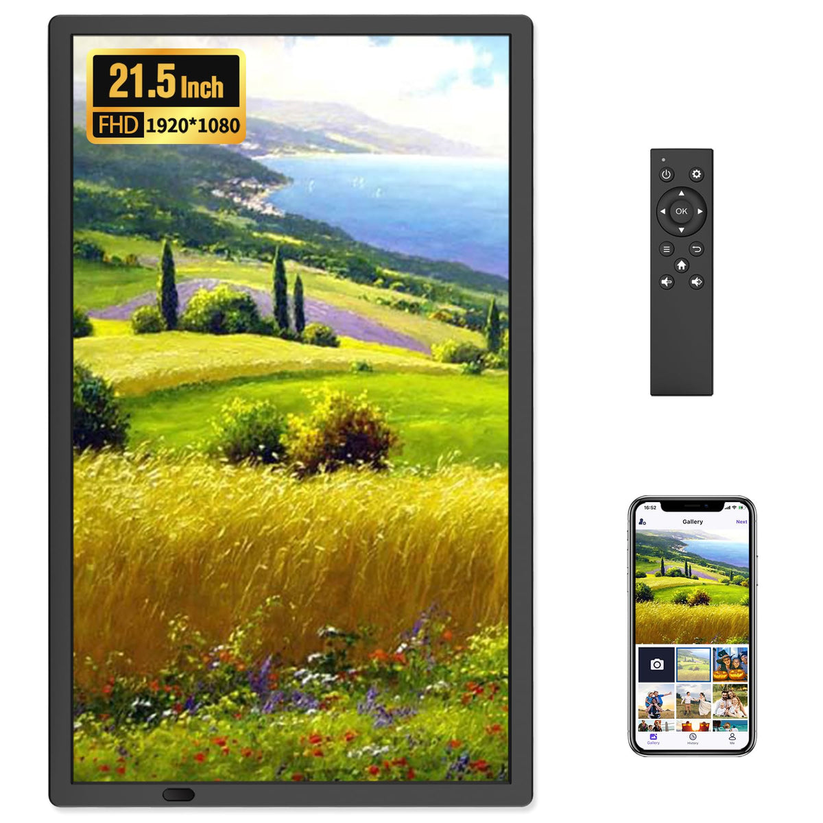 Fangor 21.5'' Large Digital Picture Frame, Wifi Digital Photo Frame 1920X1080 Fhd Ips Display With Remote Control, 32Gb Auto Rot