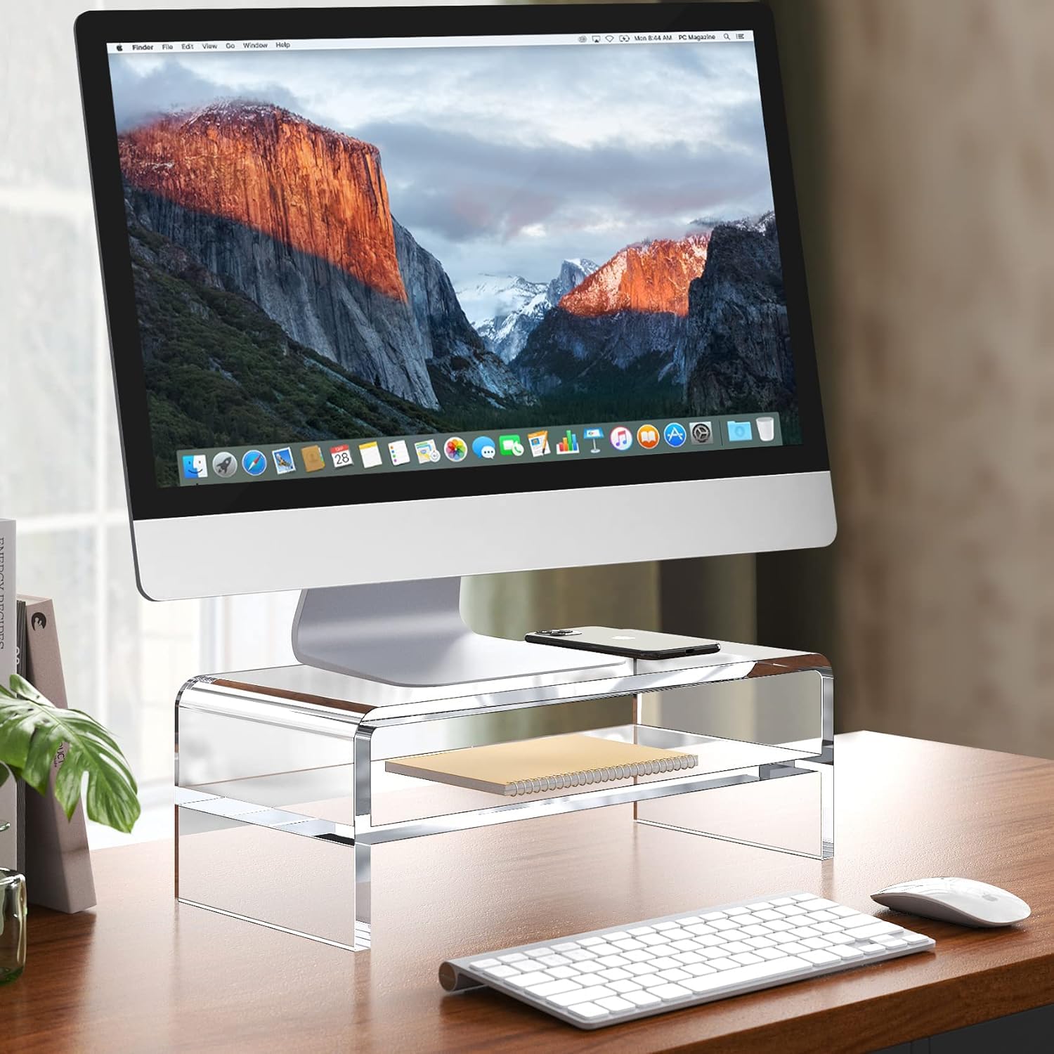 Egchi Clear Acrylic 2 Tier Monitor Stand Riser For Multi Media Pc Laptop Computer Desk Organizer Shelf