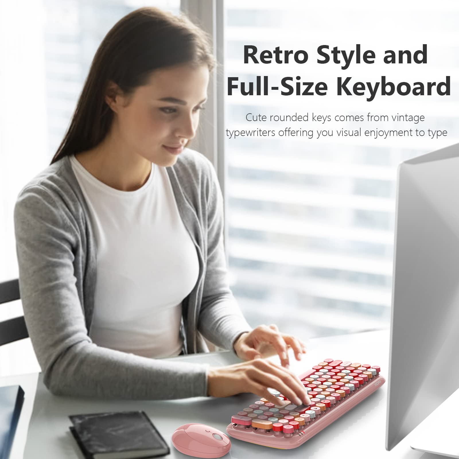 Mofii Wireless Keyboard And Mouse Combo, Retro Typewriter Keyboard With Multi Media Function Keys And Number Pad Compared For Pc