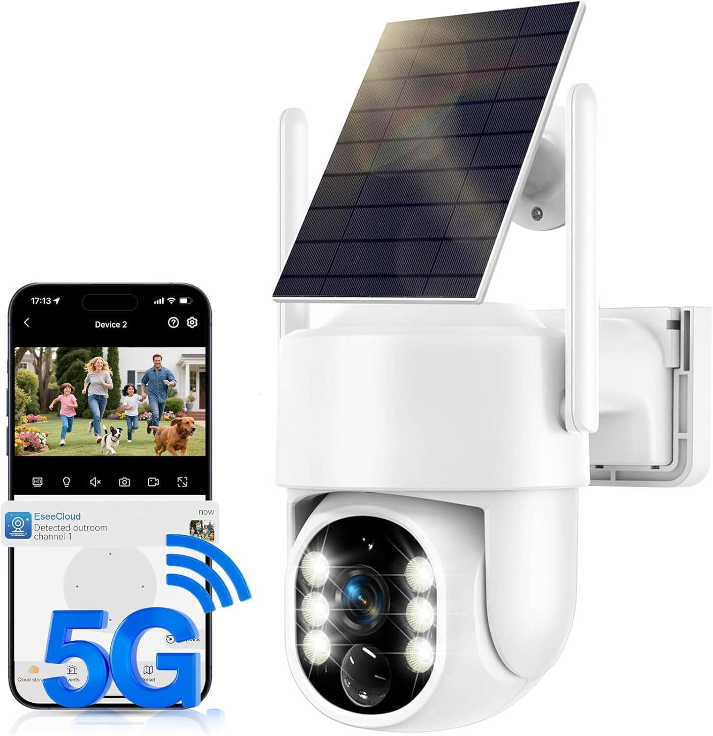 JCMNETE Solar Security Cameras Wireless Outdoor, 5G/2.4GHz WiFi Outdoor Security Camera for Home Security, Solar Powered Securit