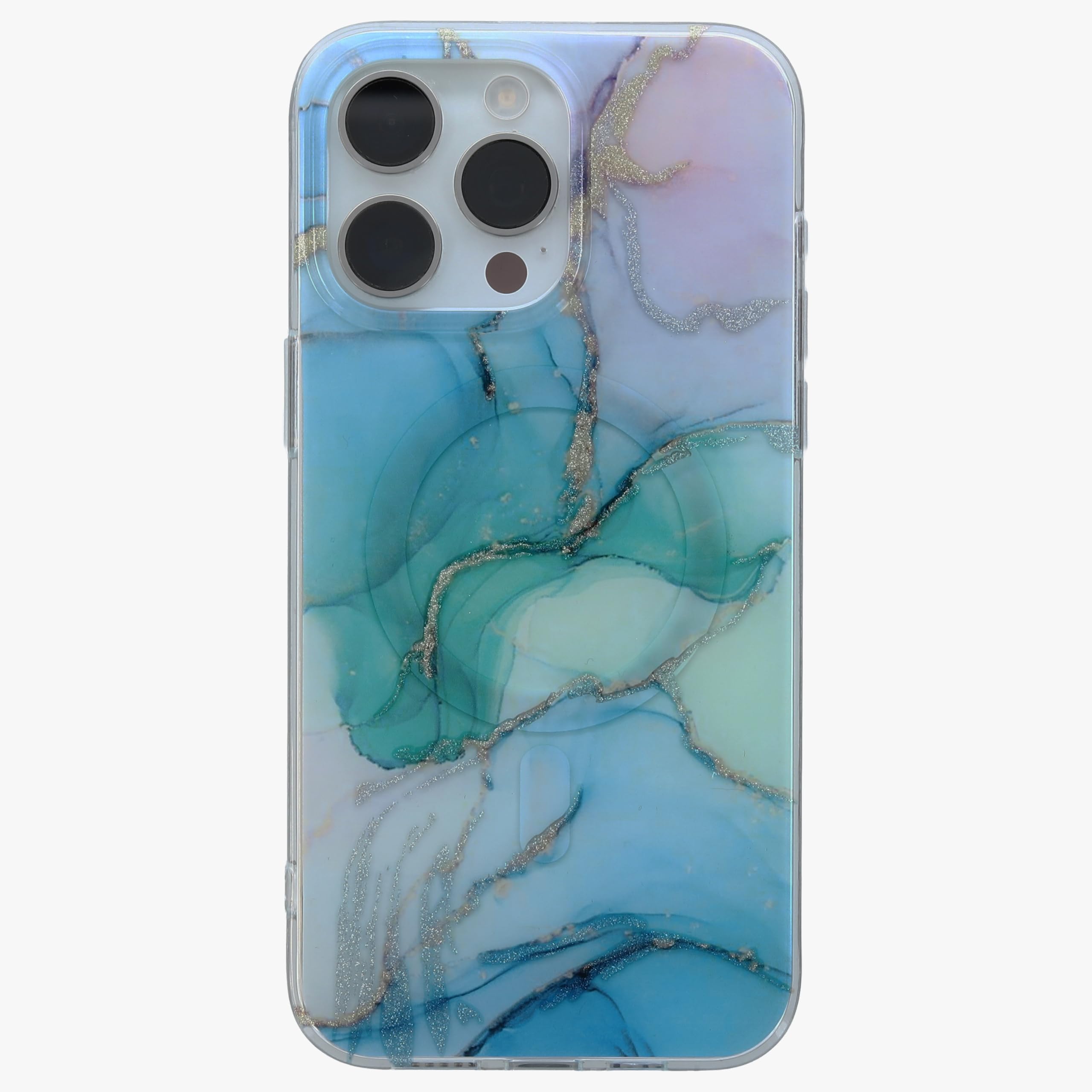 Katti Case Premium Marble Pattern for The iPhone 15 Pro, Blue Watercolor Design, Silver and Gold Leaf Accents, Impact-Resistant 