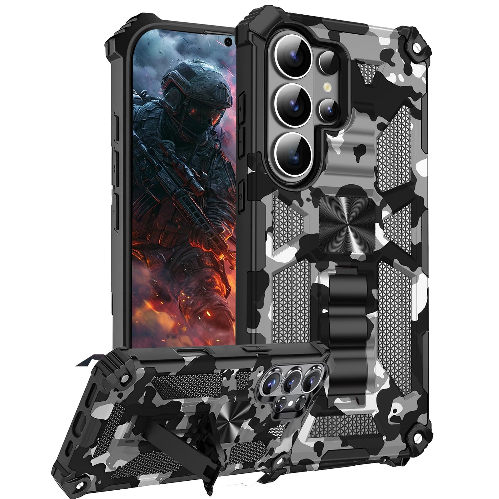 CCSmall for Samsung Galaxy S26 Ultra Camo Case, Military Grade Shockproof Rugged Protective Men Phone Cover Case with Foldable K