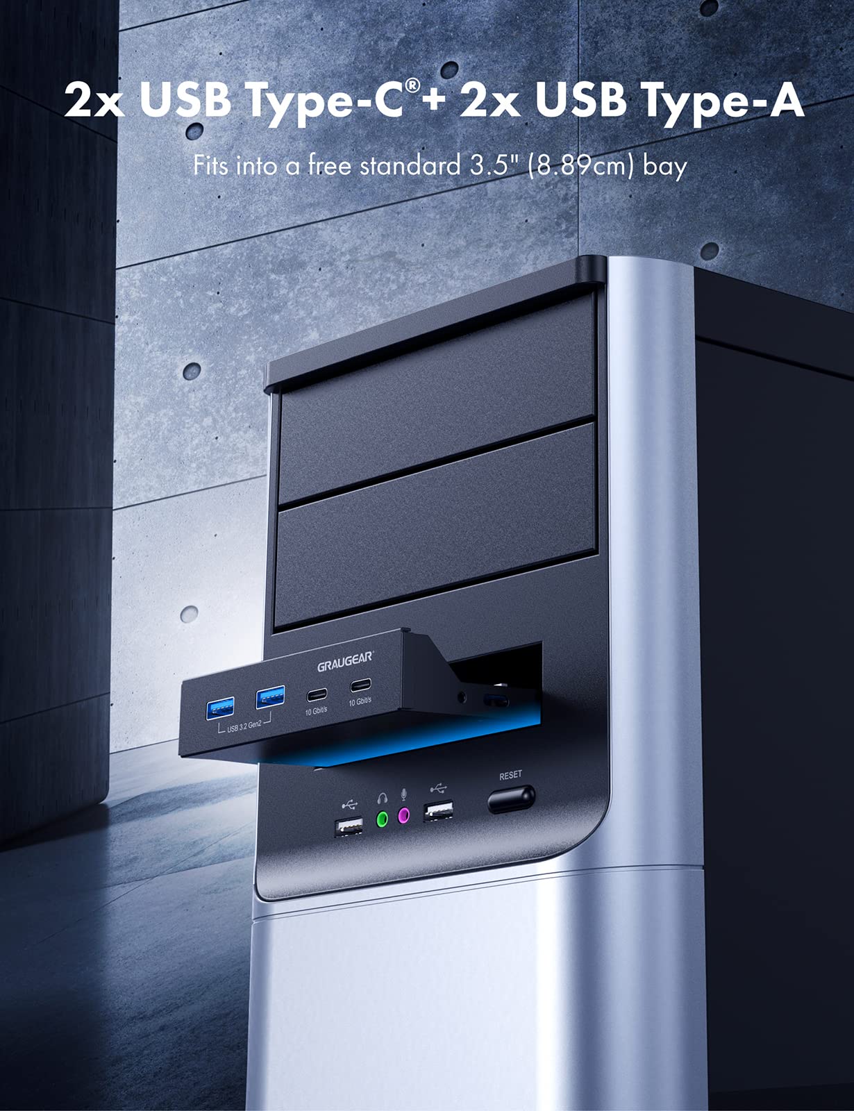 Graugear 3.5 Inch Front Panel Hub, 4 Ports Internal Metal Usb Hub, 2X Usb C 10Gbps And 2X Usb 3.2 Gen 2 Ports, Usb3.2 Type E Key
