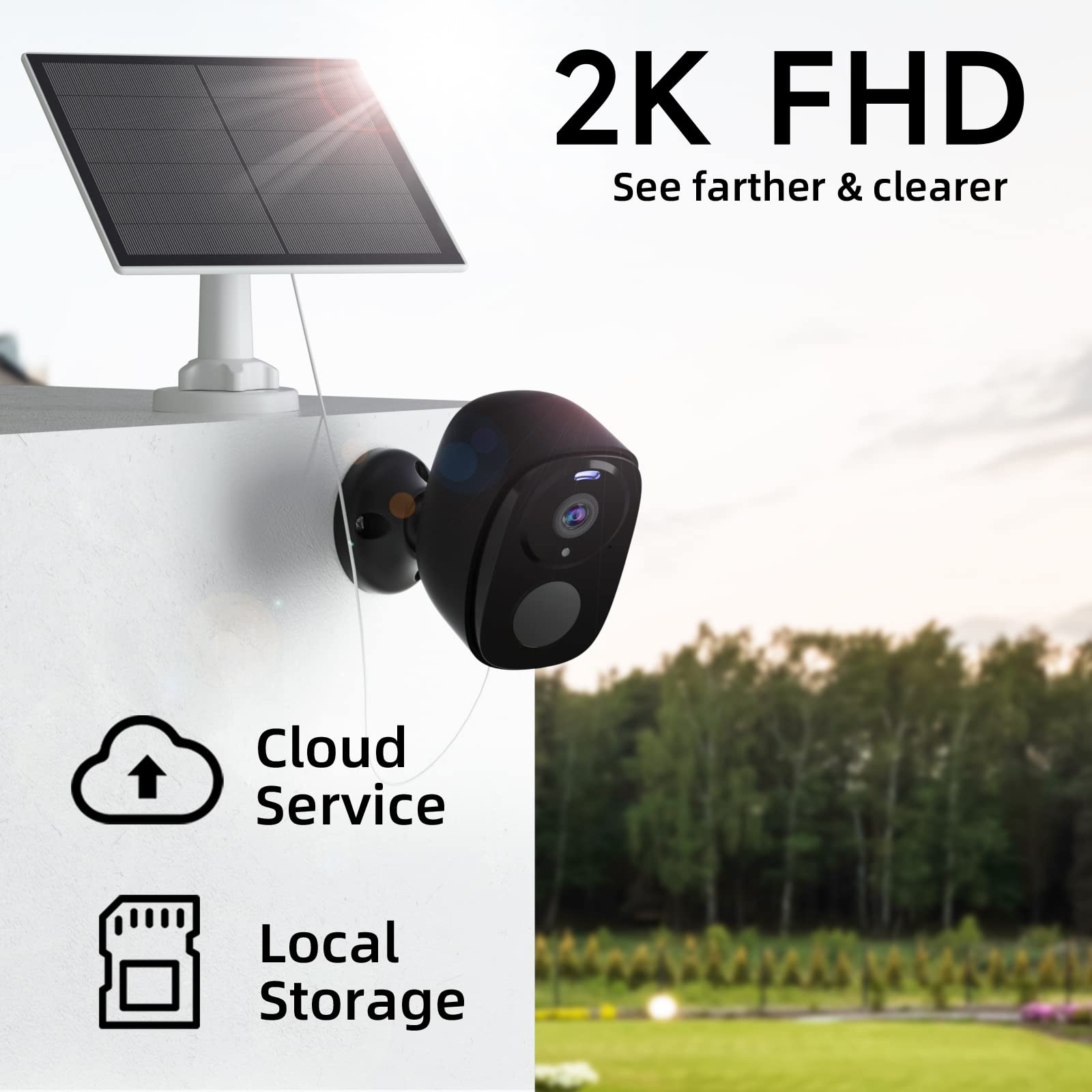 Security Camera Wireless Outdoor With Solar Panel 2K Battery Powered Cameras For Home Security, Full Color Night Vision, Ai Motion Detection, 2 Way Talk, Sd Card/Cloud, Waterproof,Works W/Alexa