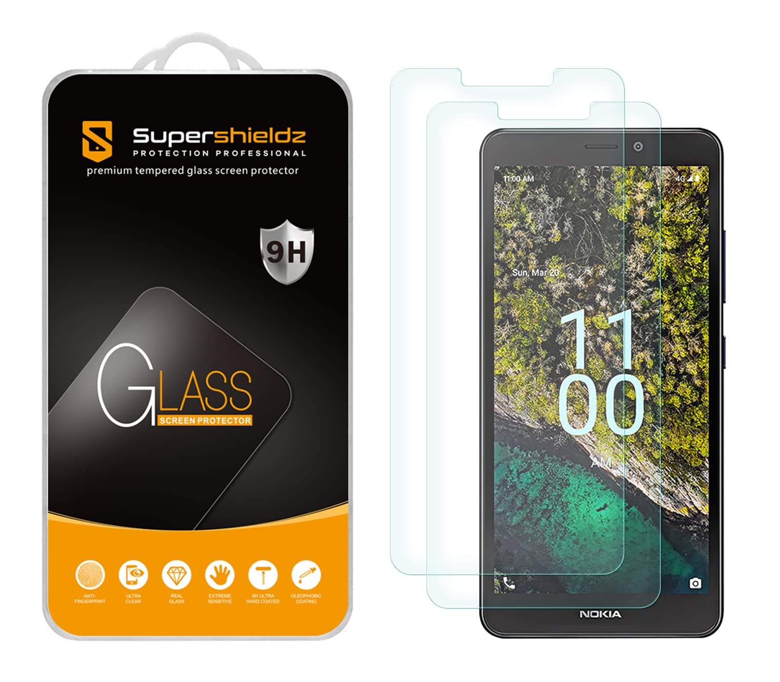 (2 Pack) Supershieldz Designed For Nokia C100 Tempered Glass Screen Protector, Anti Scratch, Bubble Free