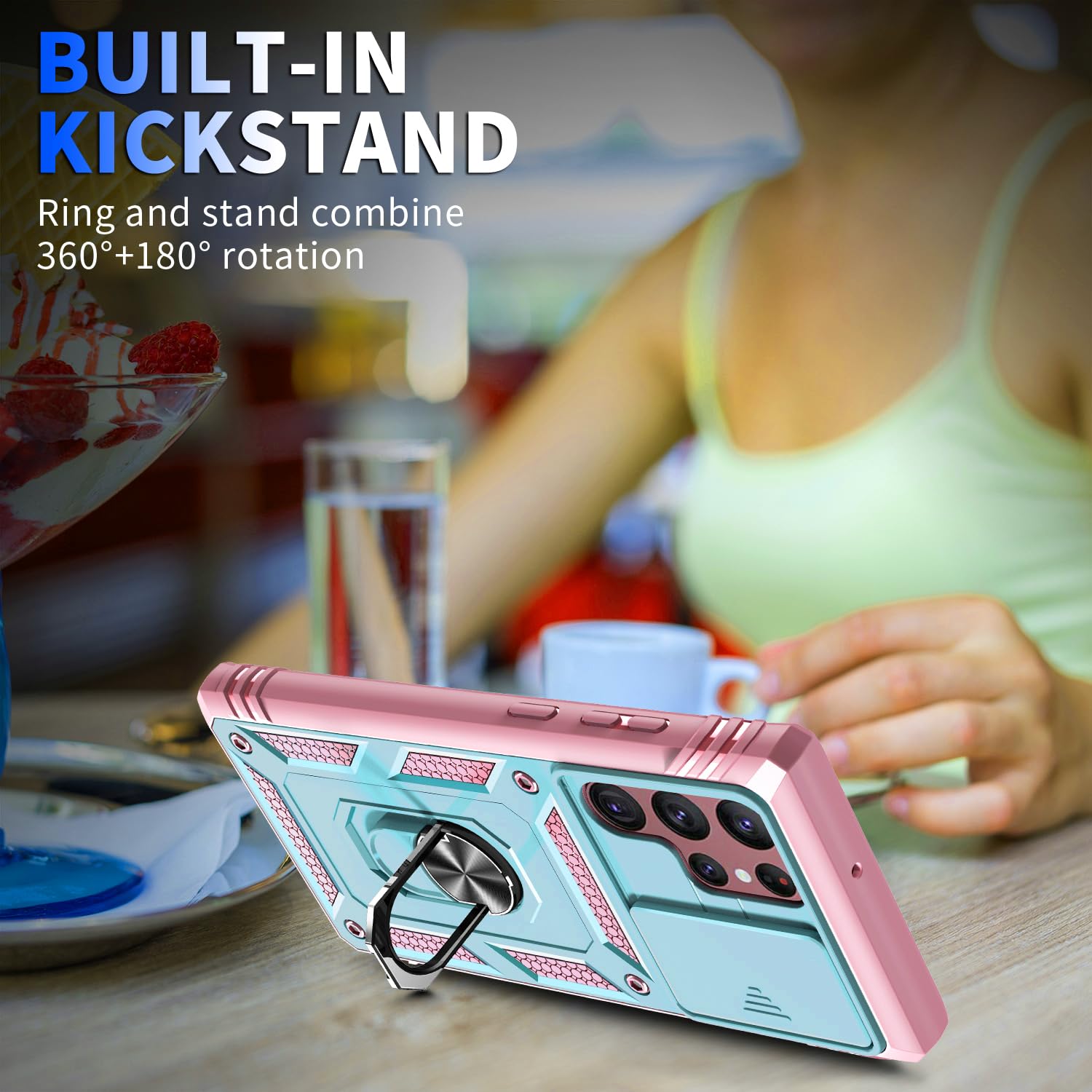 Daweixeau Case For Galaxy S22 Ultra, Shockproof Impact Resistant With Slide Lens Protective Cover Case For Samsung Galaxy S22 Ul