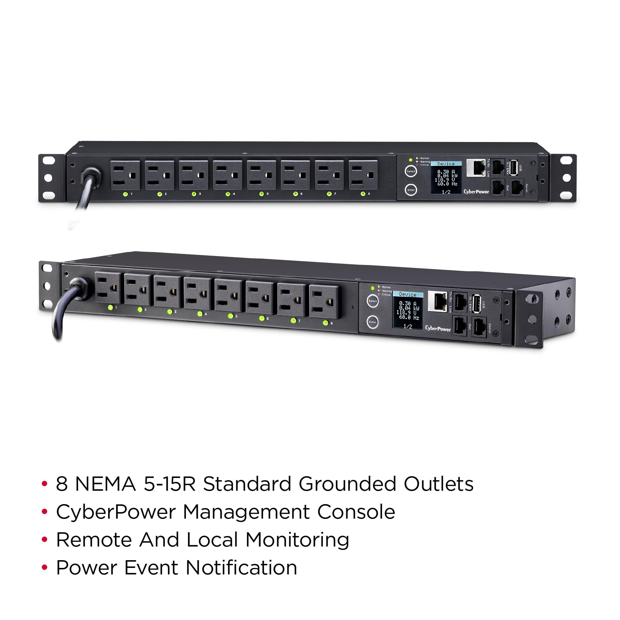 Cyberpower Pdu81001 Switched Metered By Outlet Pdu, 100 120V/15A, 8 Outlets, 1U Rackmount