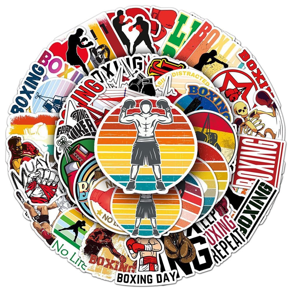 Boxing Stickers |50Pcs Boxing Waterproof Vinyl Decals For Bike Water Bottles Laptop Bicycle Refrigerator Cup Luggage Computer Mo