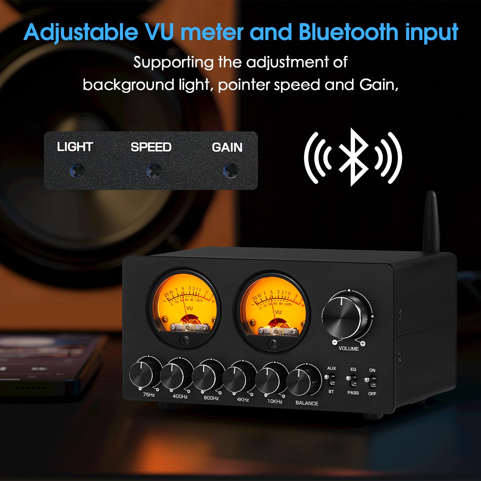 Douk Audio 5 Band Equalizer Bluetooth Eq Preamp For Home Stereo/Computer Speaker/Amplifier With Vu Meter (Eq5 Tone Upgraded Vers