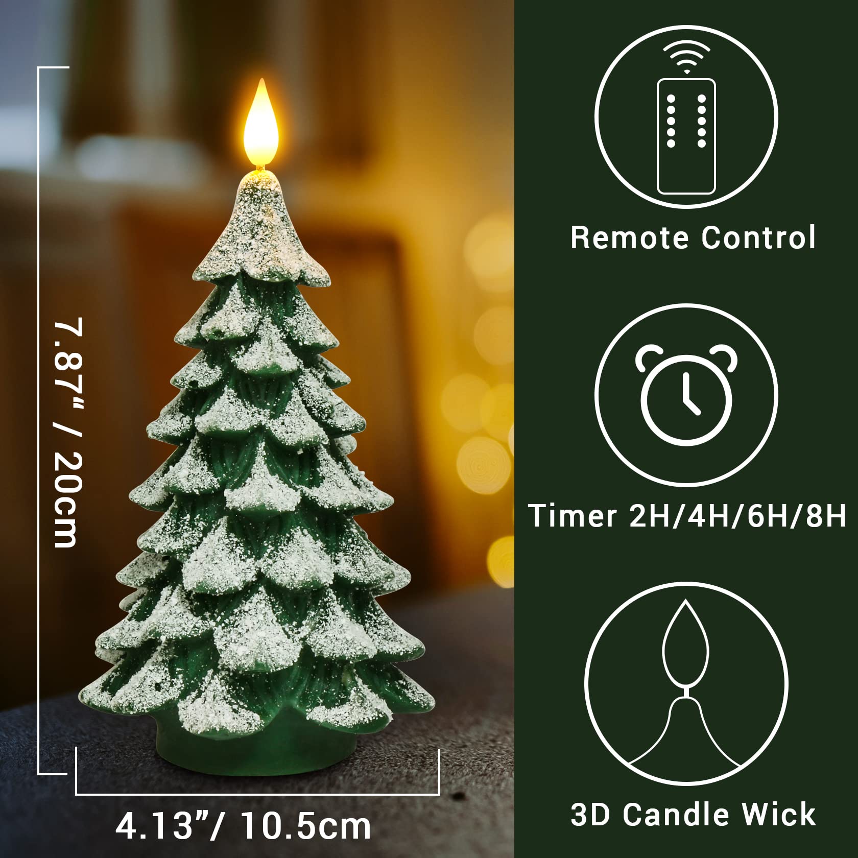 Pchero Christmas Tree Led Candle With Remote Timer, 7.9 Inch Real Wax Battery Operated Pillar Candle Flameless Flickering For Xm
