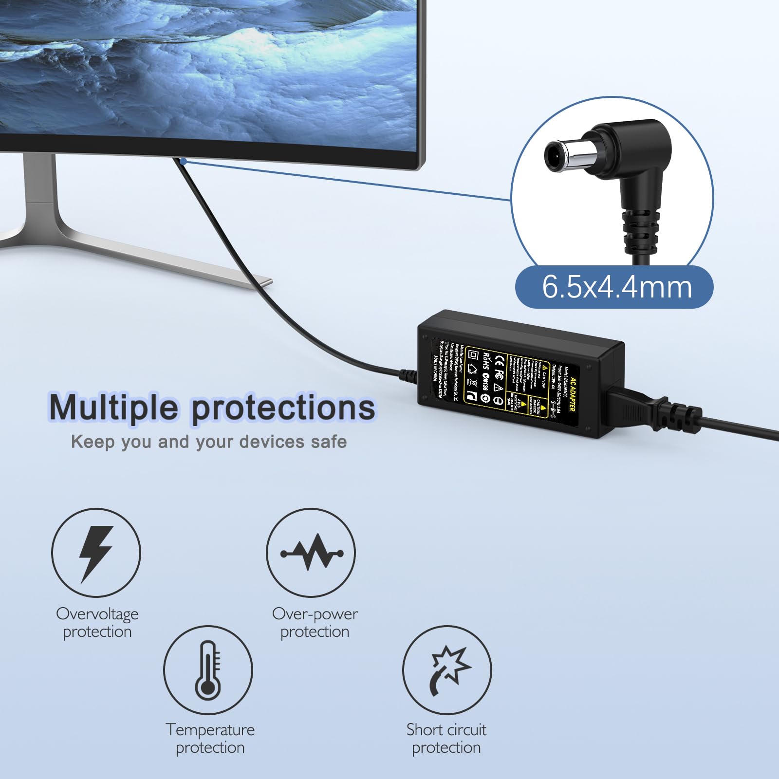 19V Ac Adapter Charger For Lg Electronics 19'' 20'' 22'' 23'' 24'' 25'' 26'' 27'' 29'' 34'' Lcd Led Monitor 25Um58 34Um58 P 24Mp