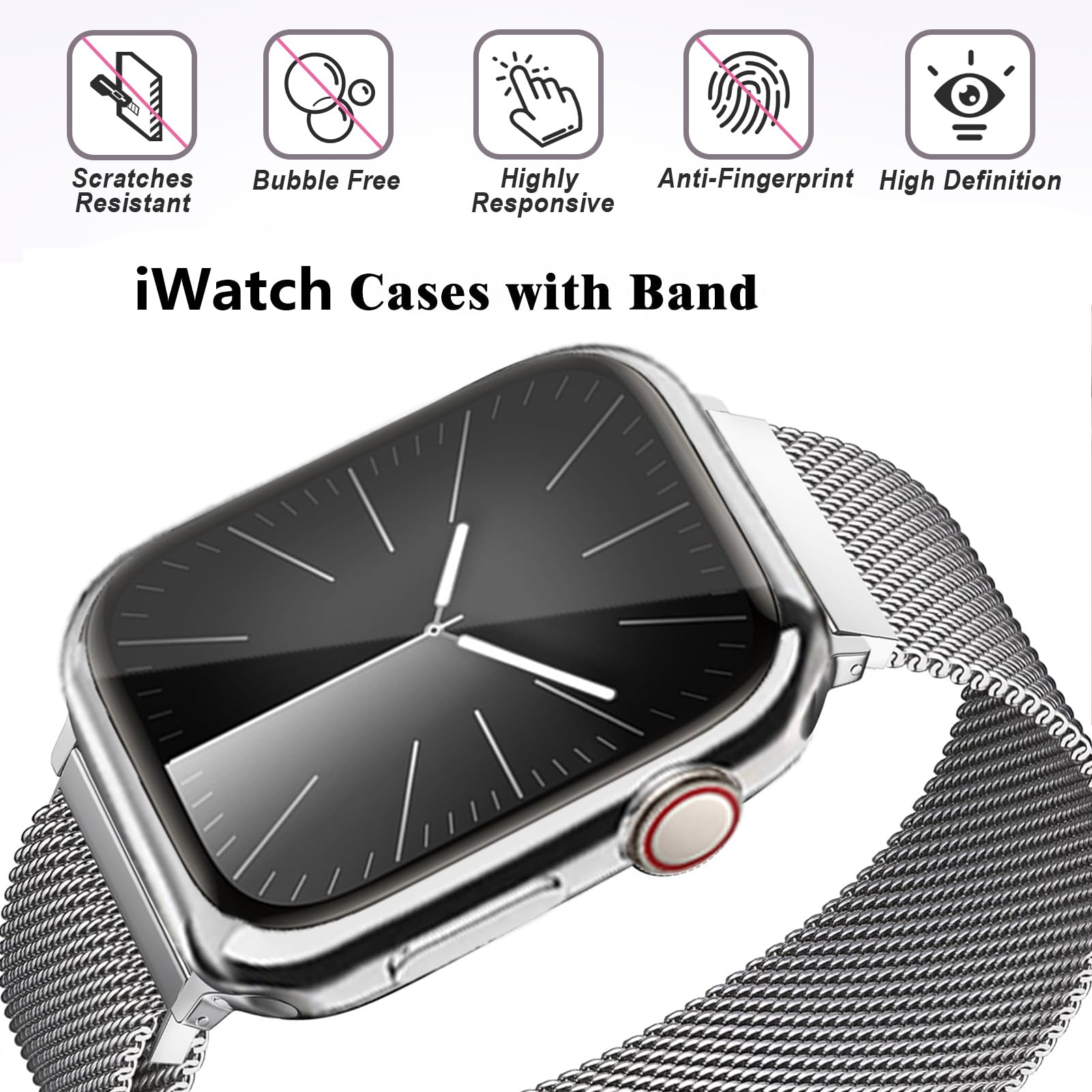 Magnetic Band And Case For Apple Watch Band 44Mm 45Mm 46Mm 42Mm 40Mm 41Mm 38Mm Women/Men,Stainless Steel Milanese Loop Bracelet