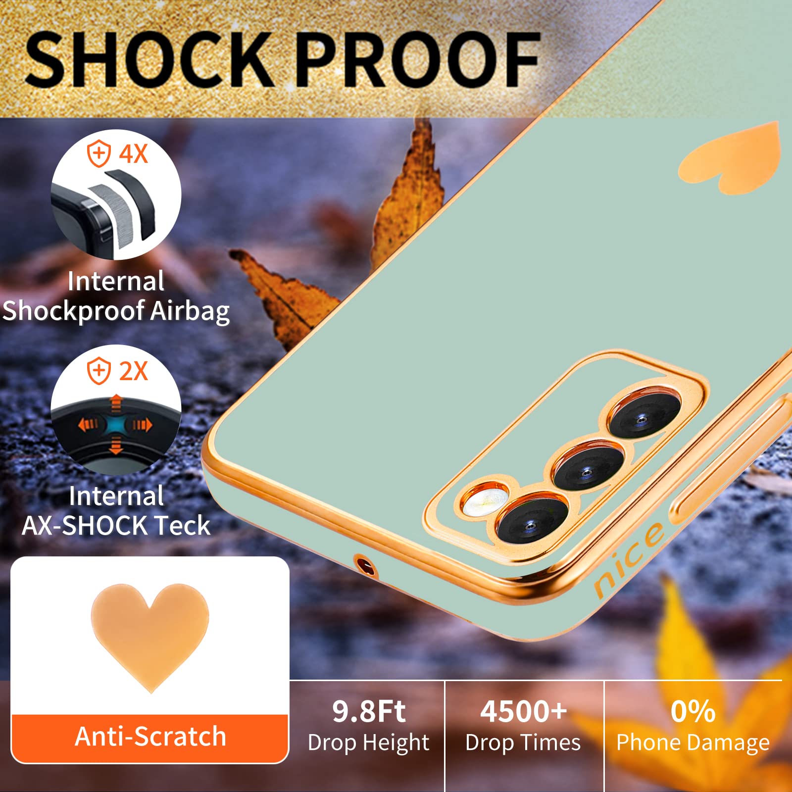 Shorogyt (3In1 Heart Case For Samsung Galaxy S20 Fe 5G/4G 6.5 Inch Women Cute Aesthetic Love Hearts Pattern Girls Light Blue Gol