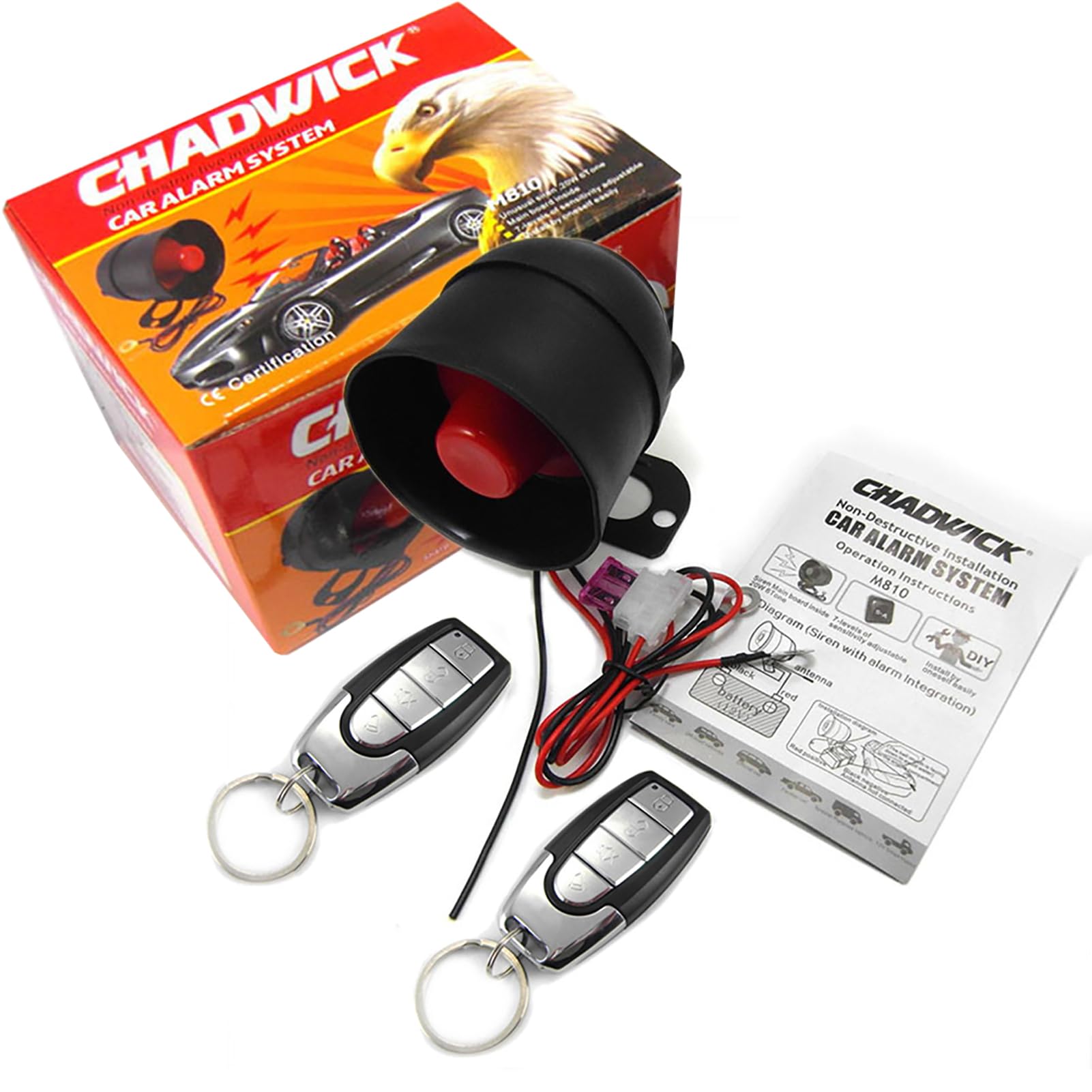 Car Horn Siren Alarm,Universal Car Alarm Security Protection System With 2 Remote Controls,7 Level Sensitivity,12V,Anti Theft De