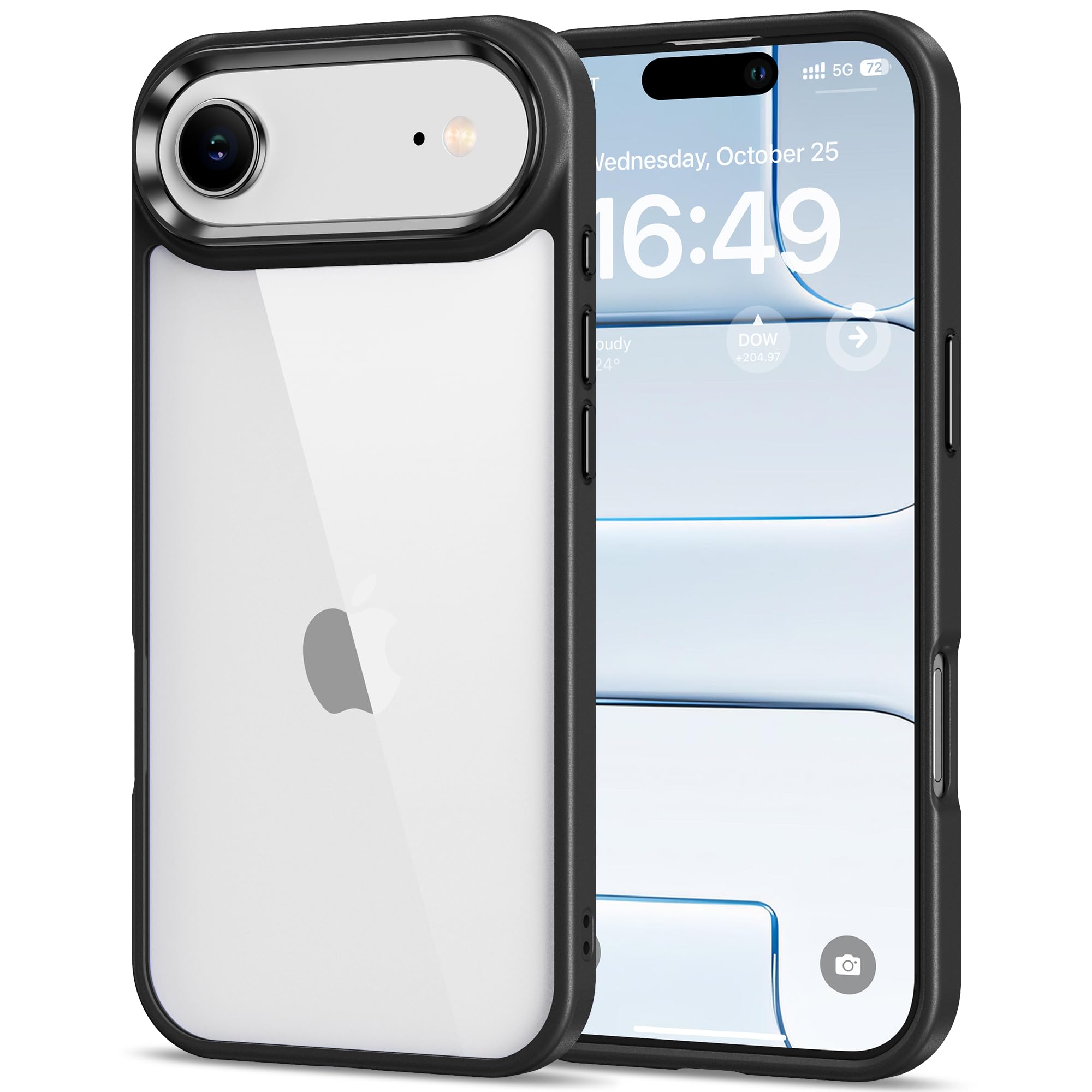 HOOMIL Case for iPhone Air 6.5-Inch, Non-Yellowing, Drop Protection, Anti-Scratch Transparent Hard Back Phone Cover - Black