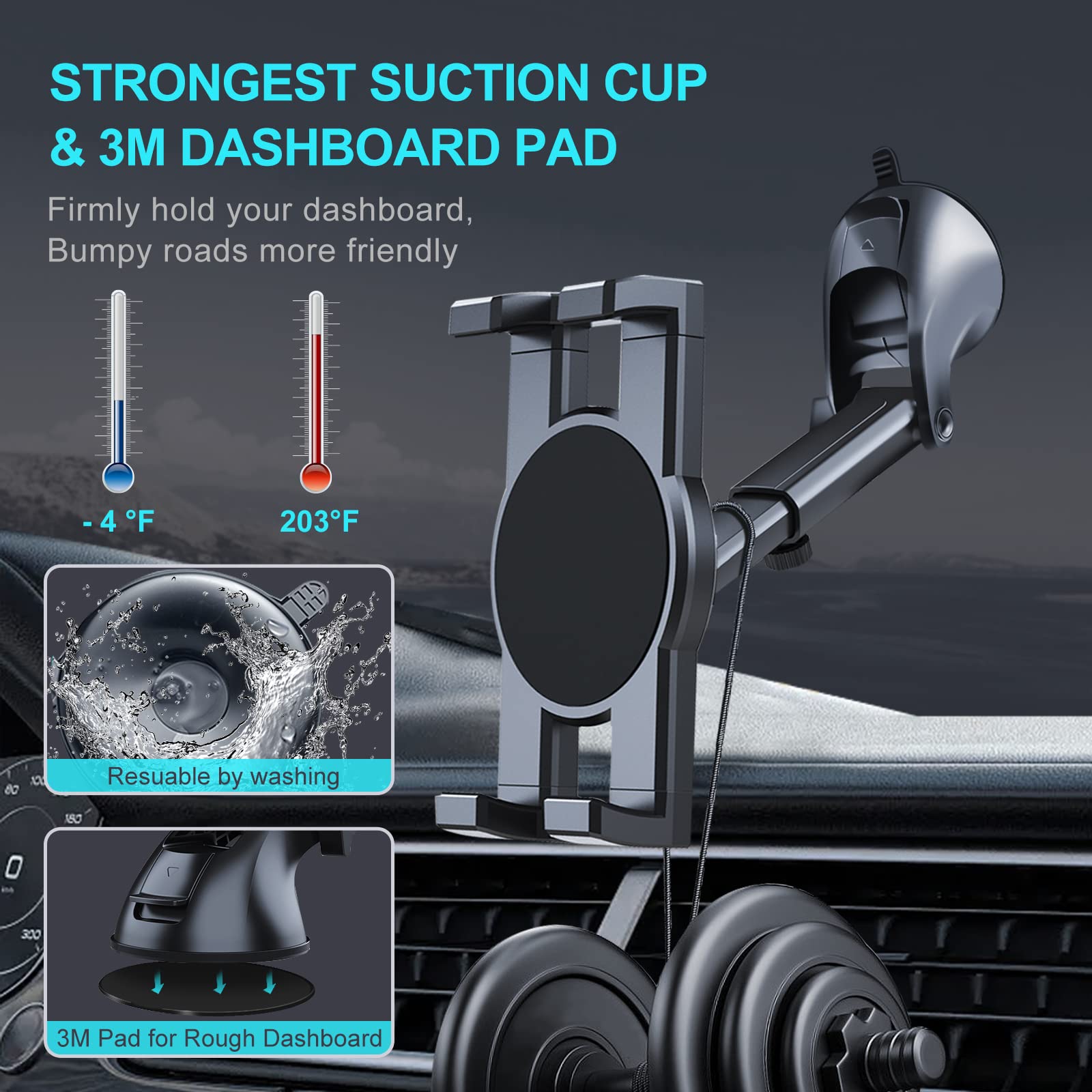 Dashboard & Windshield Car Tablet Mount Holder, 360 Rotatable Suction Cup Window Dash Phone Stand For Ipad Pro 12.9/9.7/11/10.5/