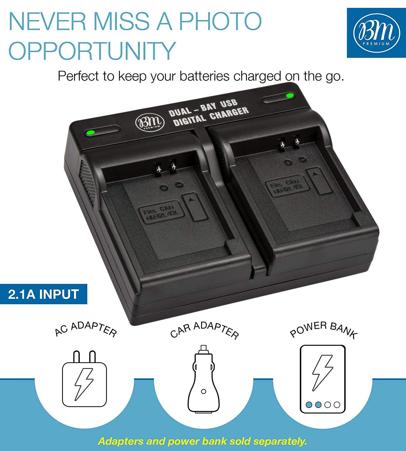 BM Premium NB 13L Dual Battery Charger for Canon PowerShot SX740 HS, G1 X Mark III, G5 X, G5 X Mark II, G7 X, G7 X Mark II, G7 X Mark III, G9 X, G9 X Mark II, SX620 HS, SX720 HS Cameras