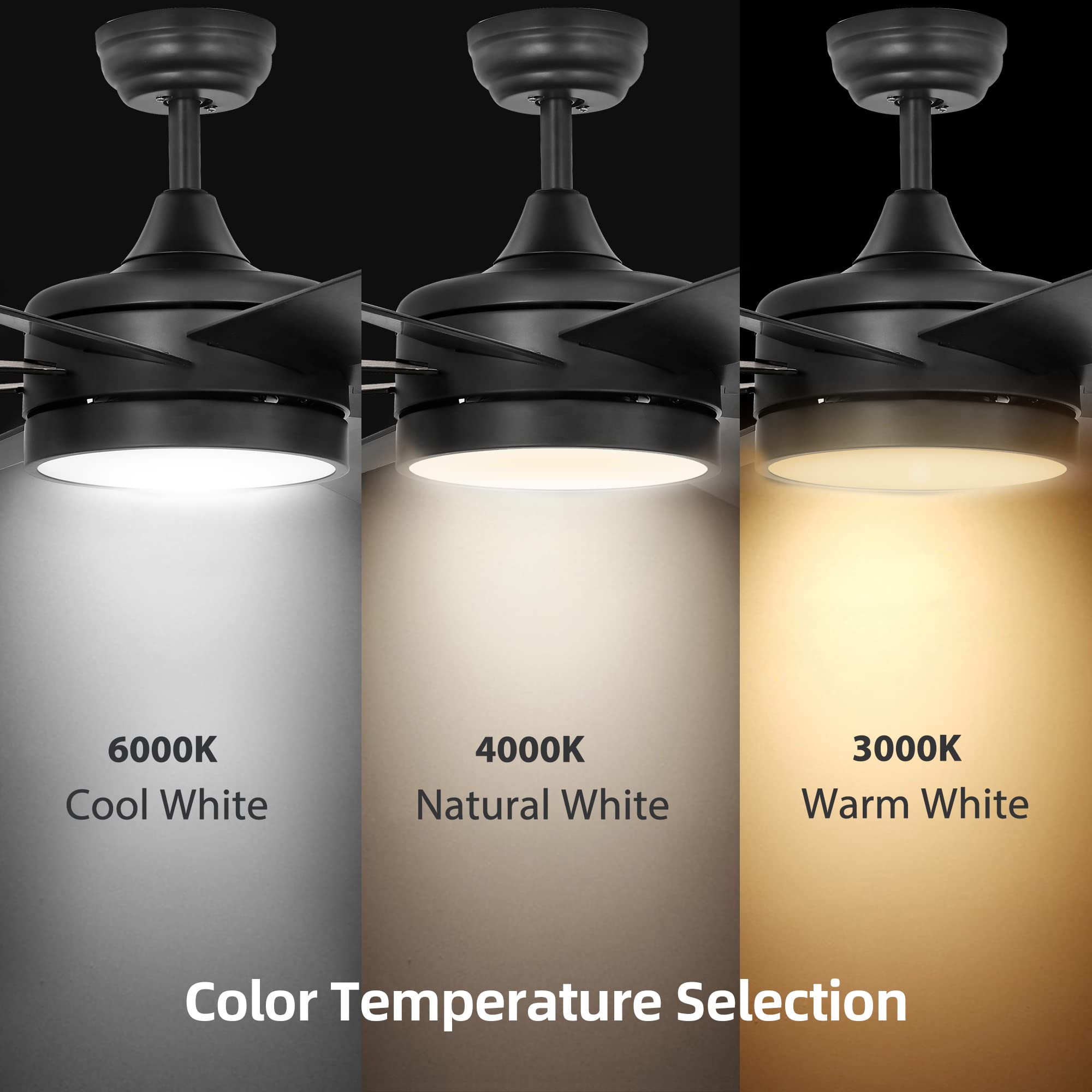 Yitahome 60 Inch Black Ceiling Fan With Light And Remote, Dc Fanlight For Indoor Outdoor, Modern Light Fan With 6 Speeds, 3 Colo