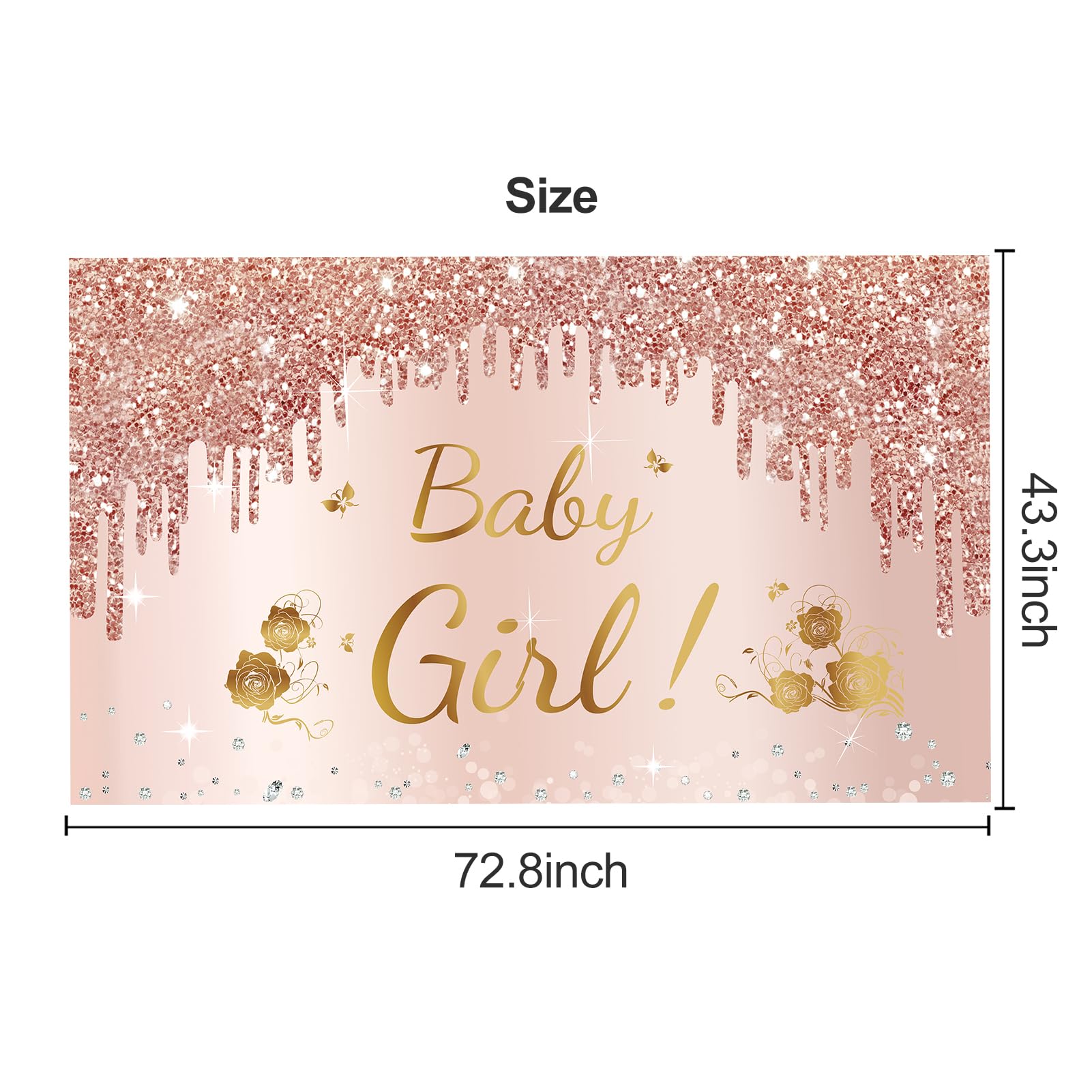 Baby Shower Decorations Baby Girl Banner, Pink Rose Gold Baby Girl Shower Backdrop Party Supplies, Pink Sweet Baby Shower Poster