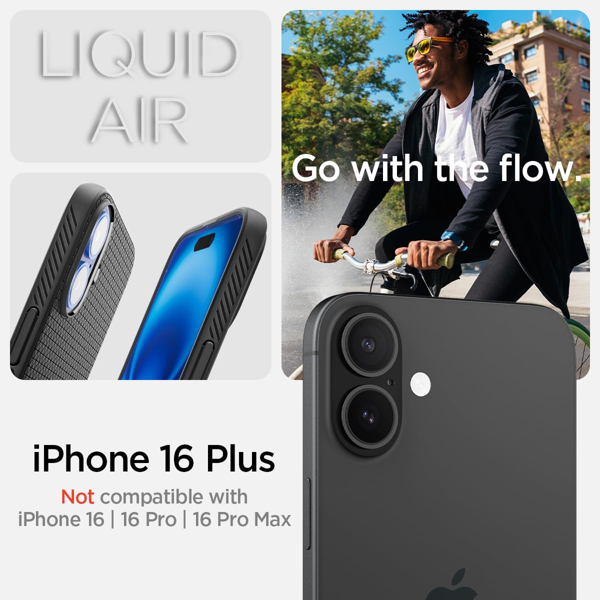 Spigen Liquid Air Designed For Iphone 16 Plus Case [Not Compatible With Magsafe], [Military Grade Protection]   Matte Black