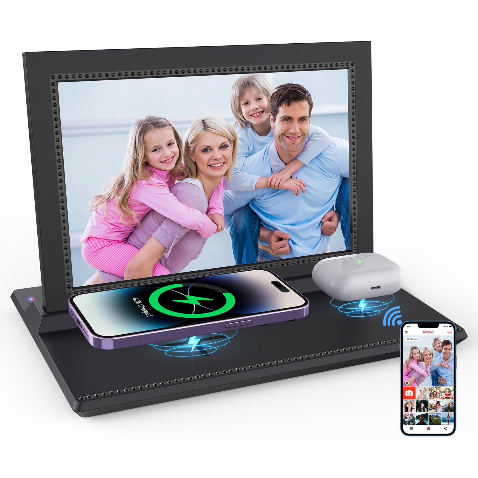 Nbtous 3 In 1 10.1'' Wifi Digital Picture Frame With Charging Station.15W For Phone And 5W For Earbuds. Internal 32Gb Storage, F