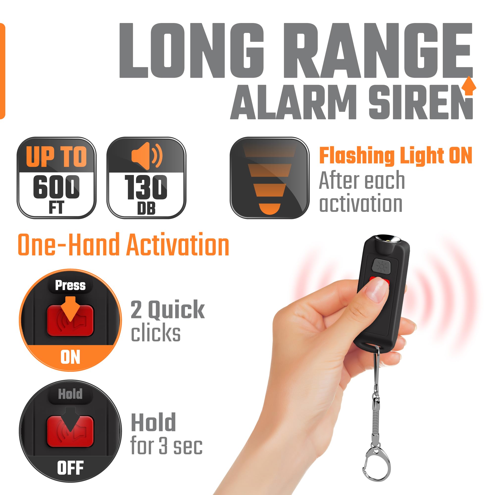 Personal Alarm Button Keychain For Women   Usb Rechargeable Waterproof Safety Siren Key Chain 130Db Security Panic Whistle With