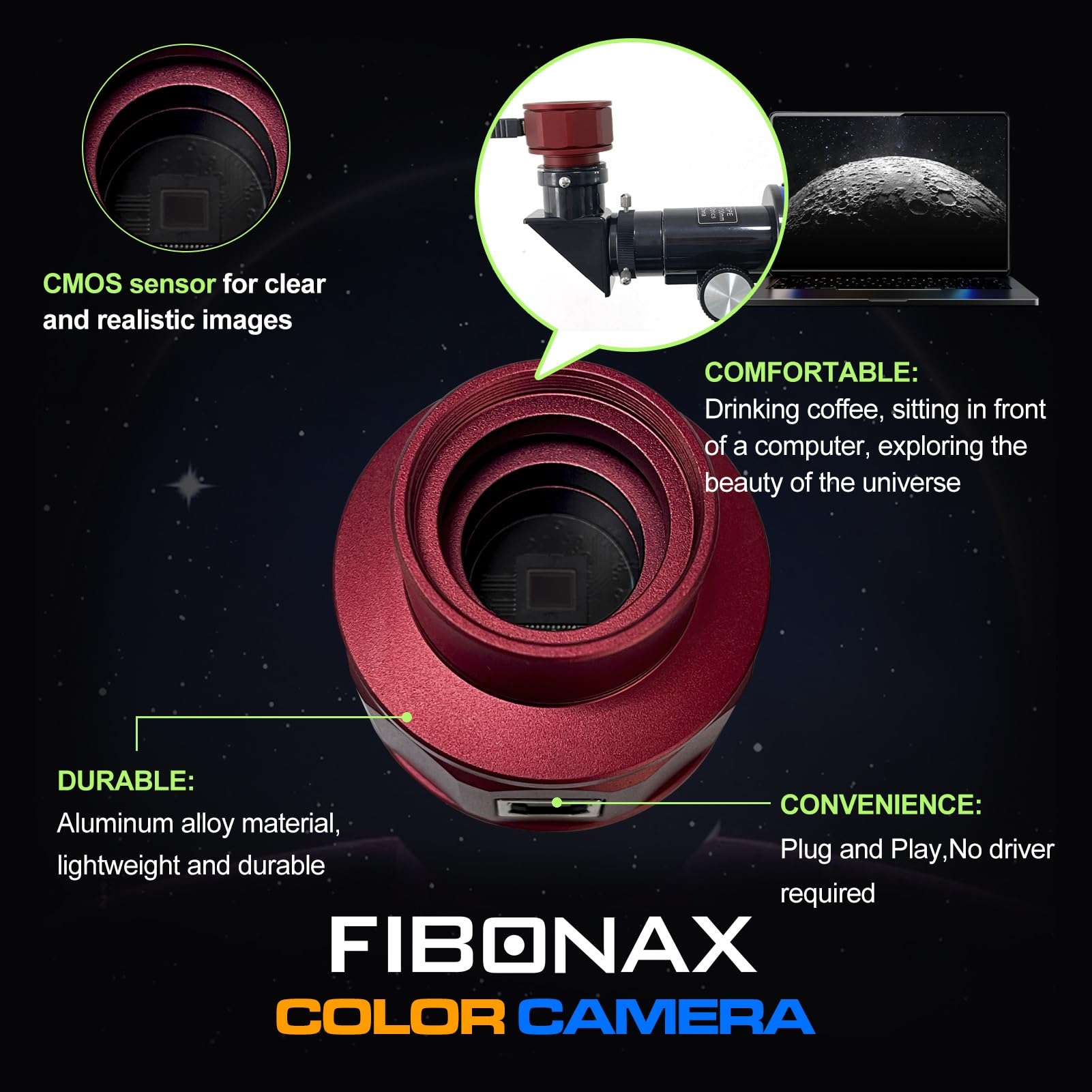 Fibonax Nova800 Astrophotography Camera, 3264 * 2448 8M Pixels,Planetary Observation Eyepieces Compatible With 1.25 Inch Telesco