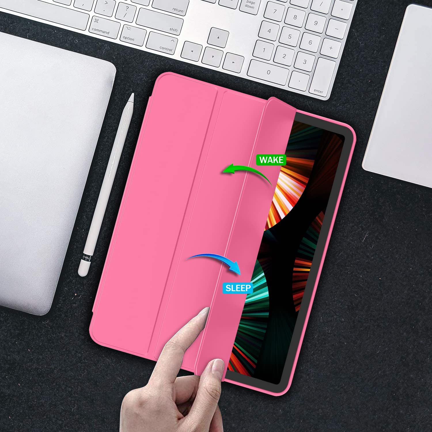 Imieet For Ipad Pro 11 Inch Case M4 2024 (5Th Generation) With Pencil Holder, [Support Pencil Pro And Pencil (Usb C)], Trifold Stand Smart Case With Soft Tpu Back, Auto Wake/Sleep (Watermelon)