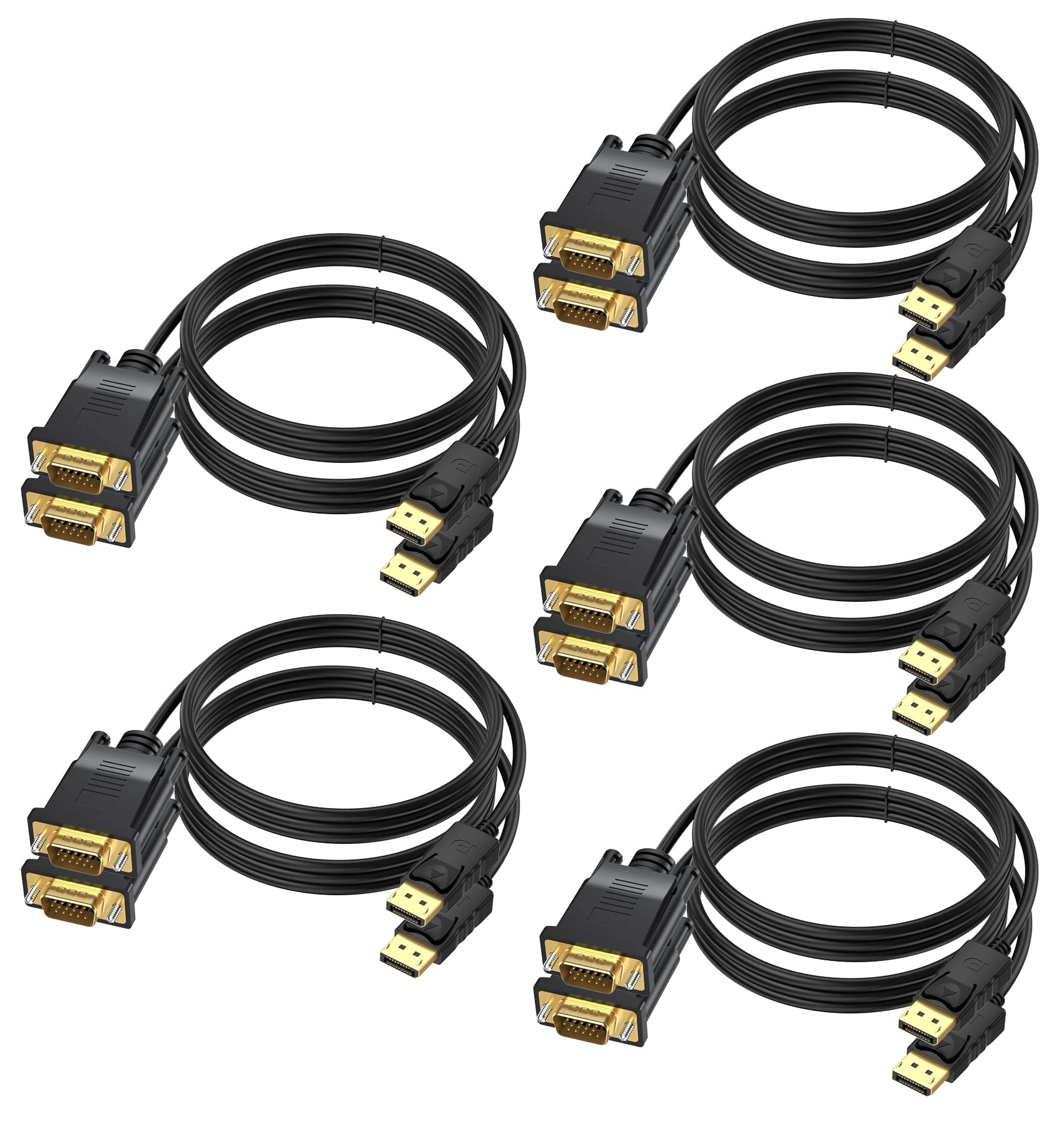 Displayport To Vga Cable 6 Ft, 10 Pack Display Port Dp To Vga Adapter Cord Male To Male Hd Video 1080P For Computer, Monitor, Tv