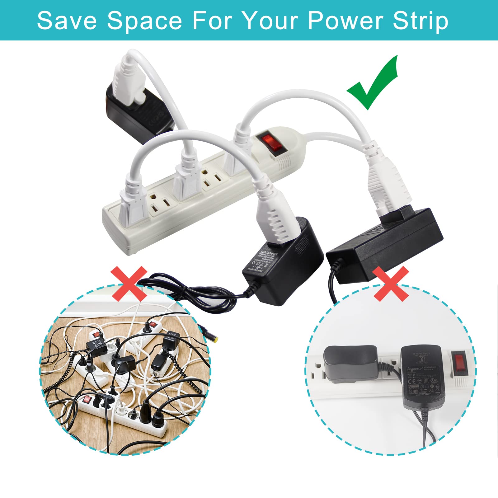 [6 Pack] White Short Power Extension Cord   6Inch 3 Prong Mini Indoor Grounded Extension Cord,16Awg Small Electrical Ac Extensio