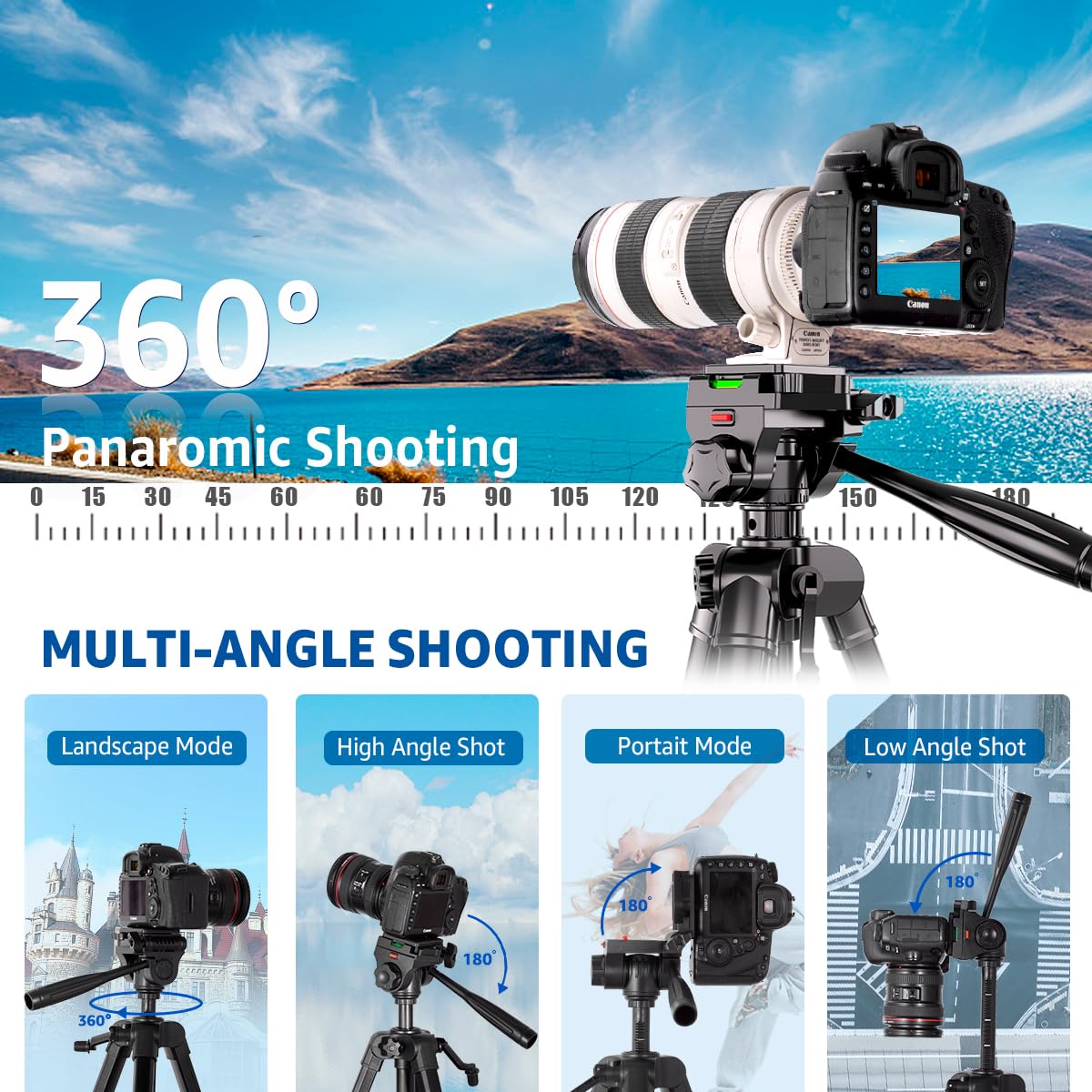 Tripod, Lusweimi 73 Inch Camera Tripod Stand With Travel Bag For Photography/Video Recording, Professional Heavy Duty Tripod With Wireless Remote & Phone Holder For Dslr/Slr/Dv/Projector/Phone